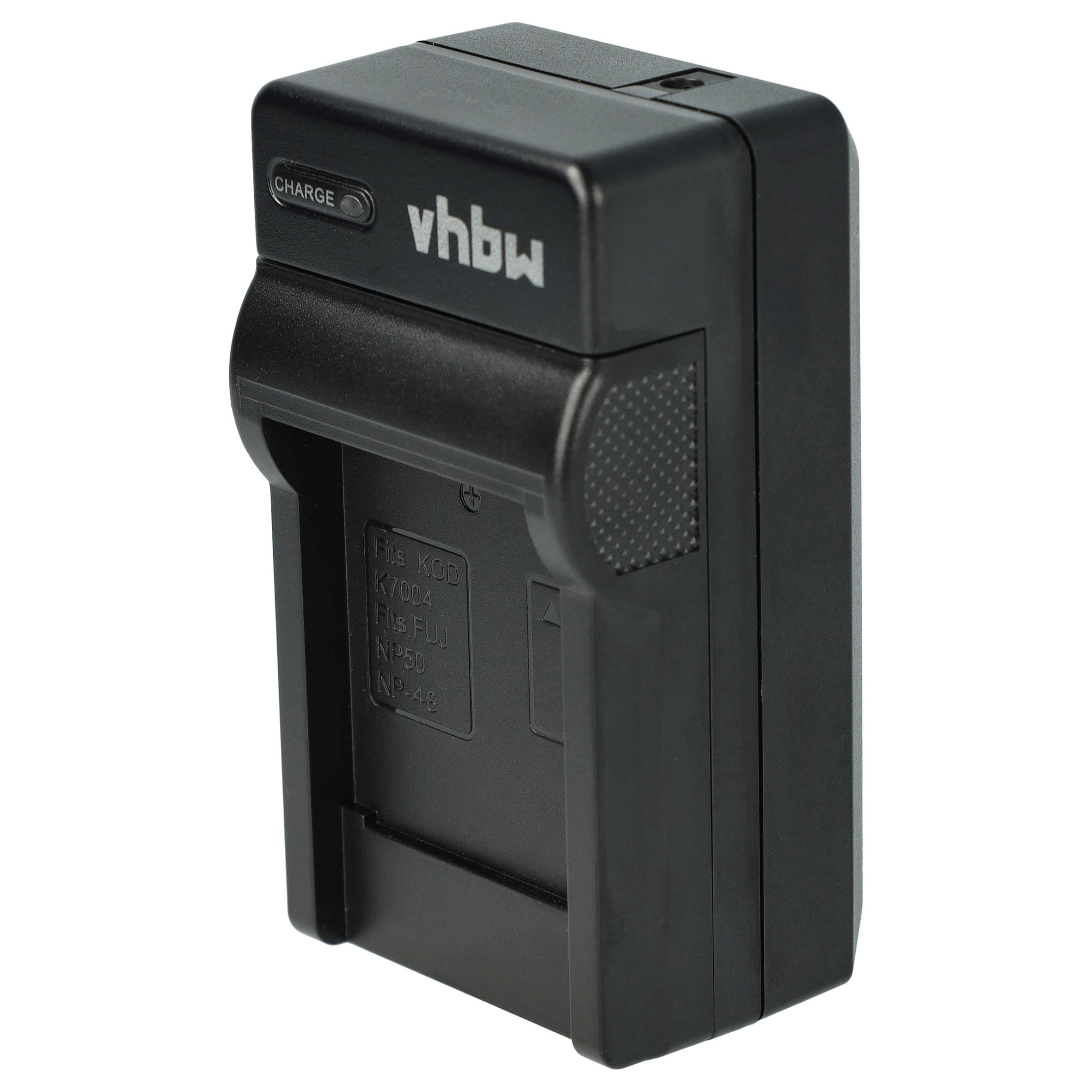 Schwarzes Ladegerät mit "vhbw" und "CHARGE" Beschriftung, weiße Schrift.