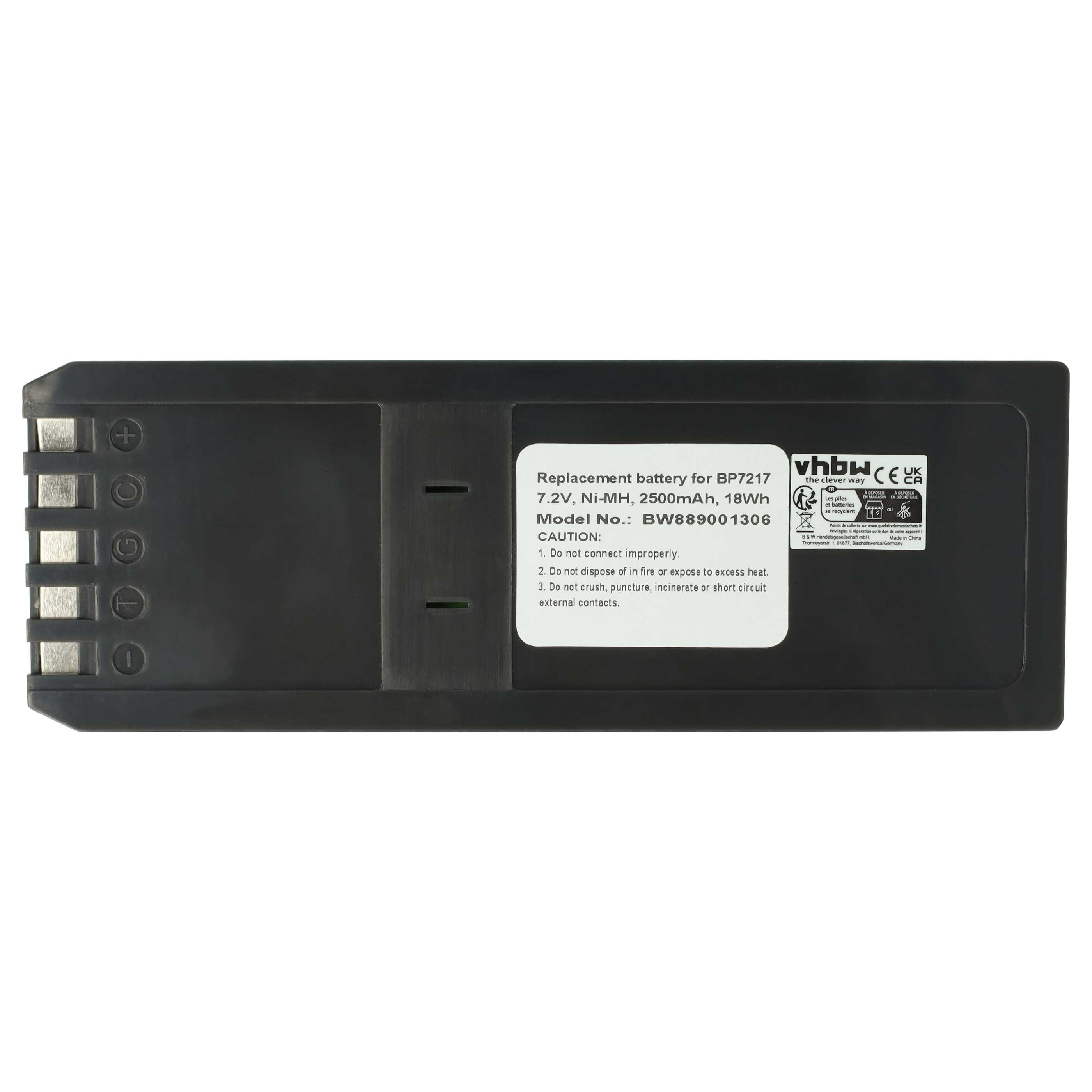 Schwarzer Akku für BP7217, 7.2V, Ni-MH, mit CE und UKCA-Siegeln.