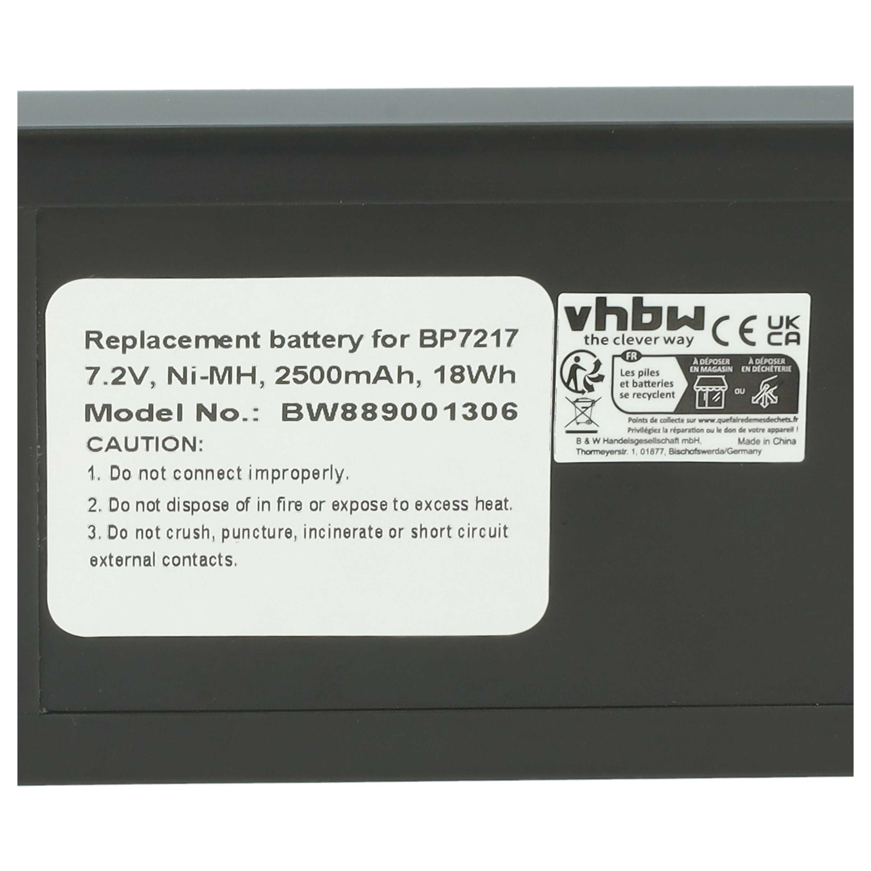 Ersatzakku BP7217, 7.2V, Ni-MH, 2500mAh, 18Wh. Modell BW889001306.