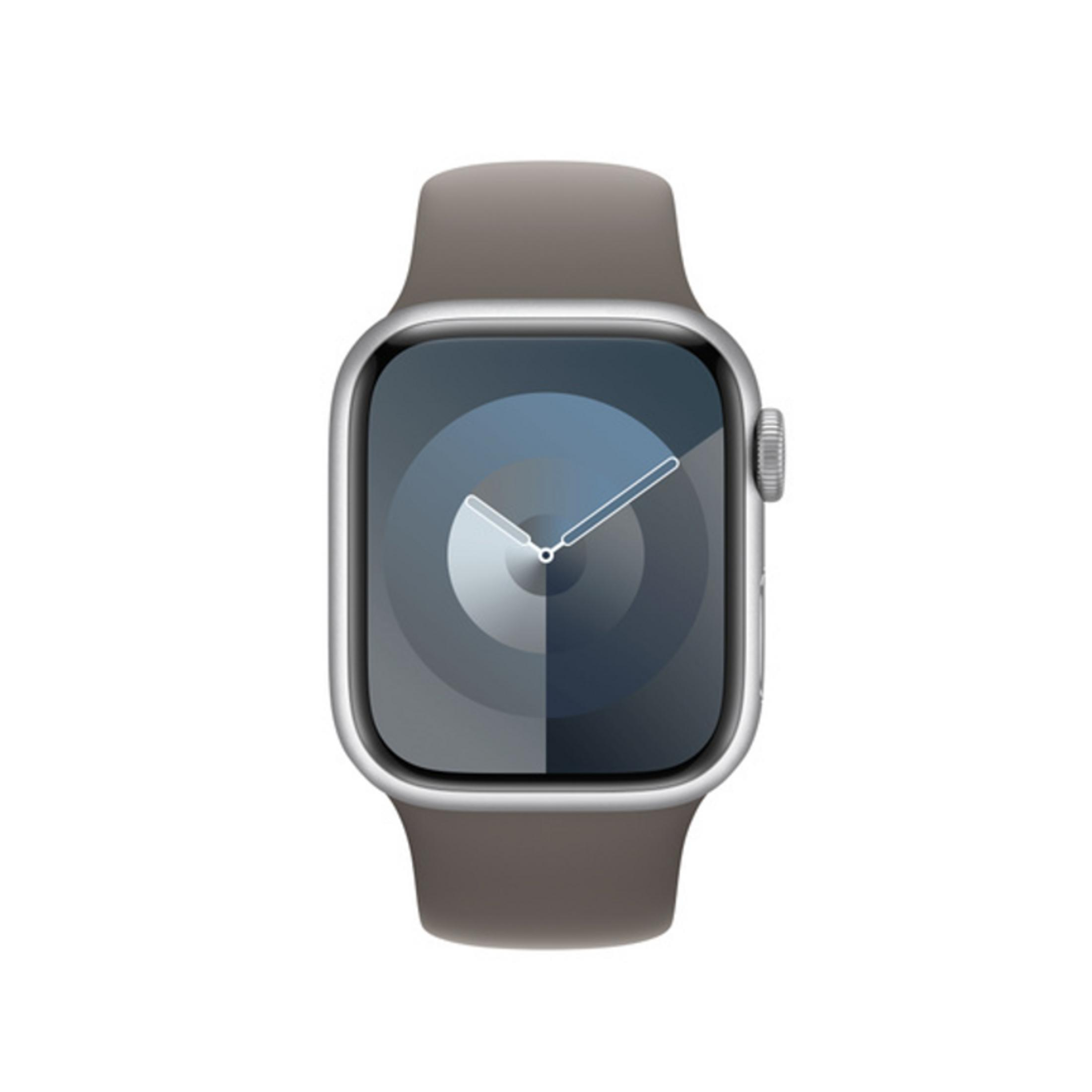 Een grijze smartwatch met een donker wijzerplaat en witte wijzers.