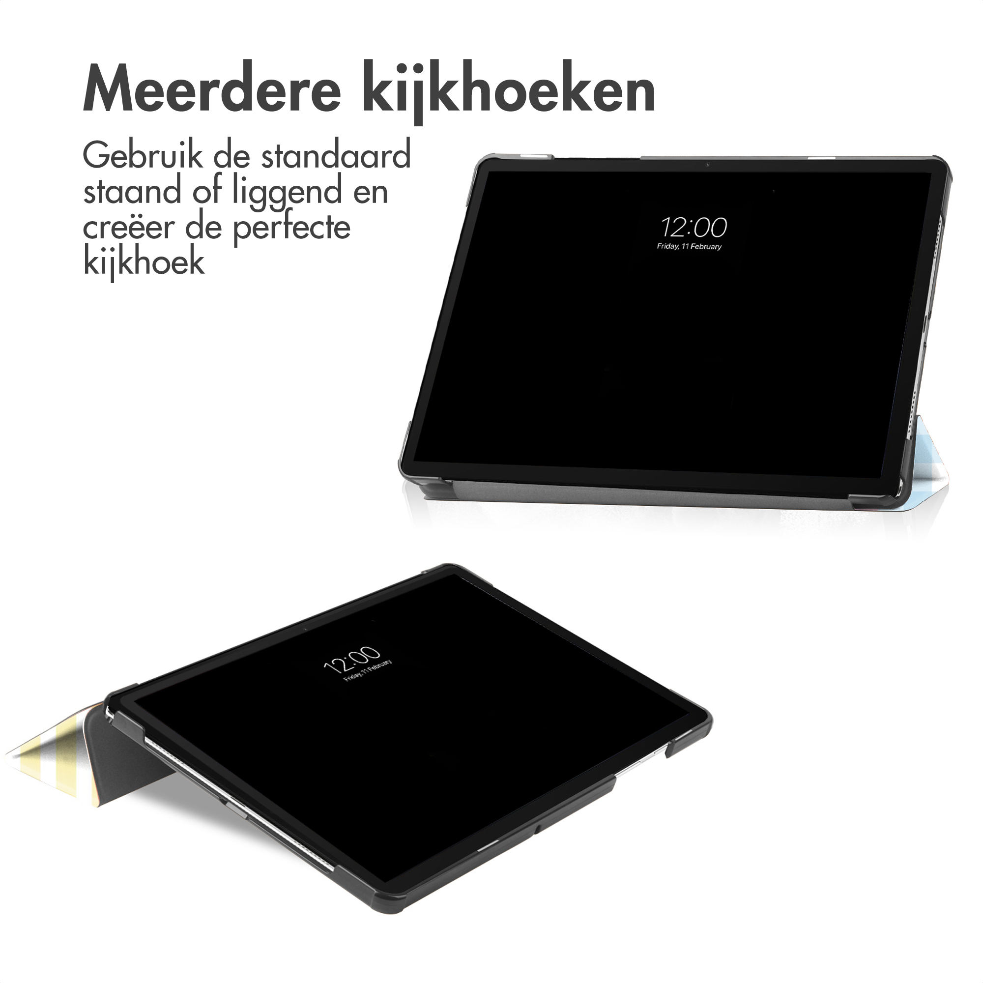 Two tablets in cases shown from different angles on a white background.