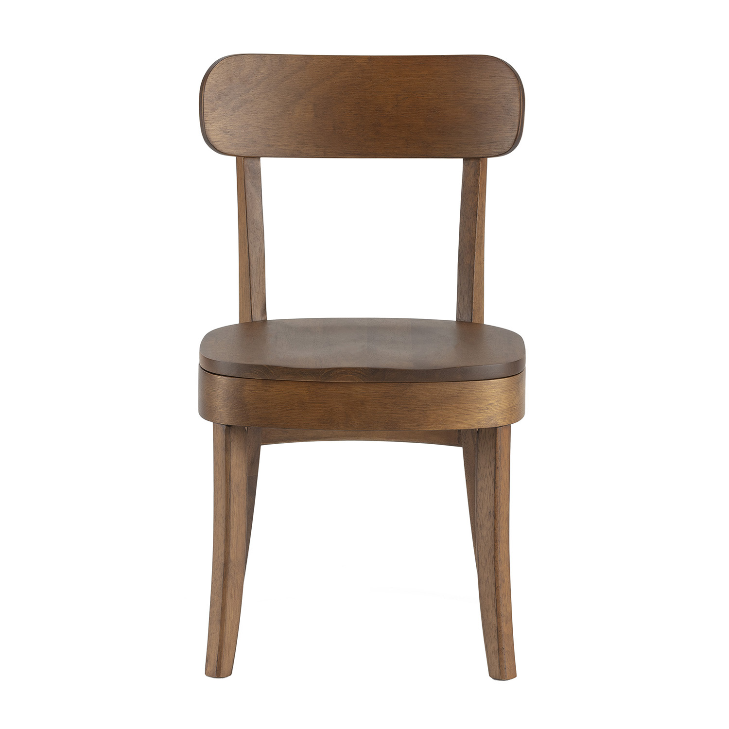 Una silla de madera con respaldo y asiento, apoyada en cuatro patas.