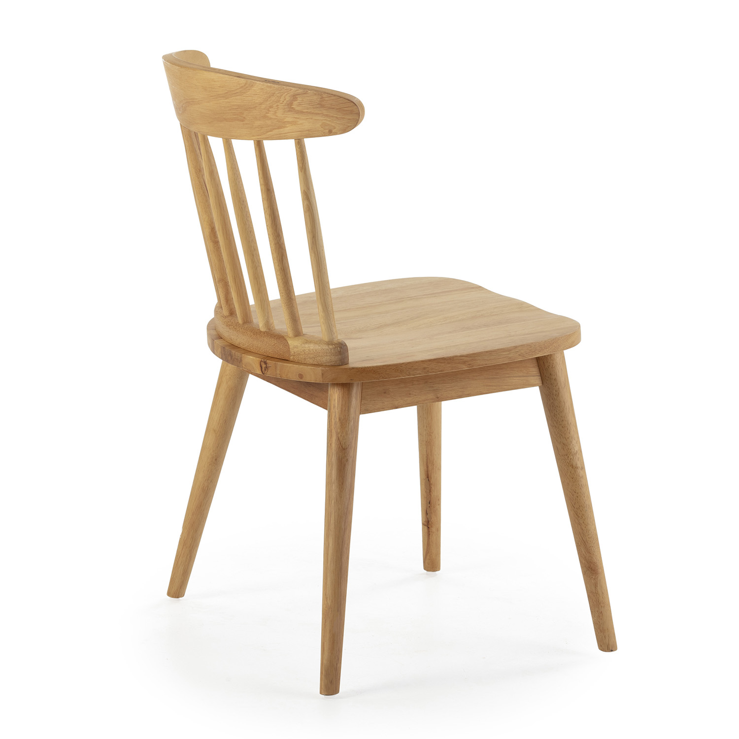 Una silla de madera clara con respaldo curvo y cuatro travesaños verticales.