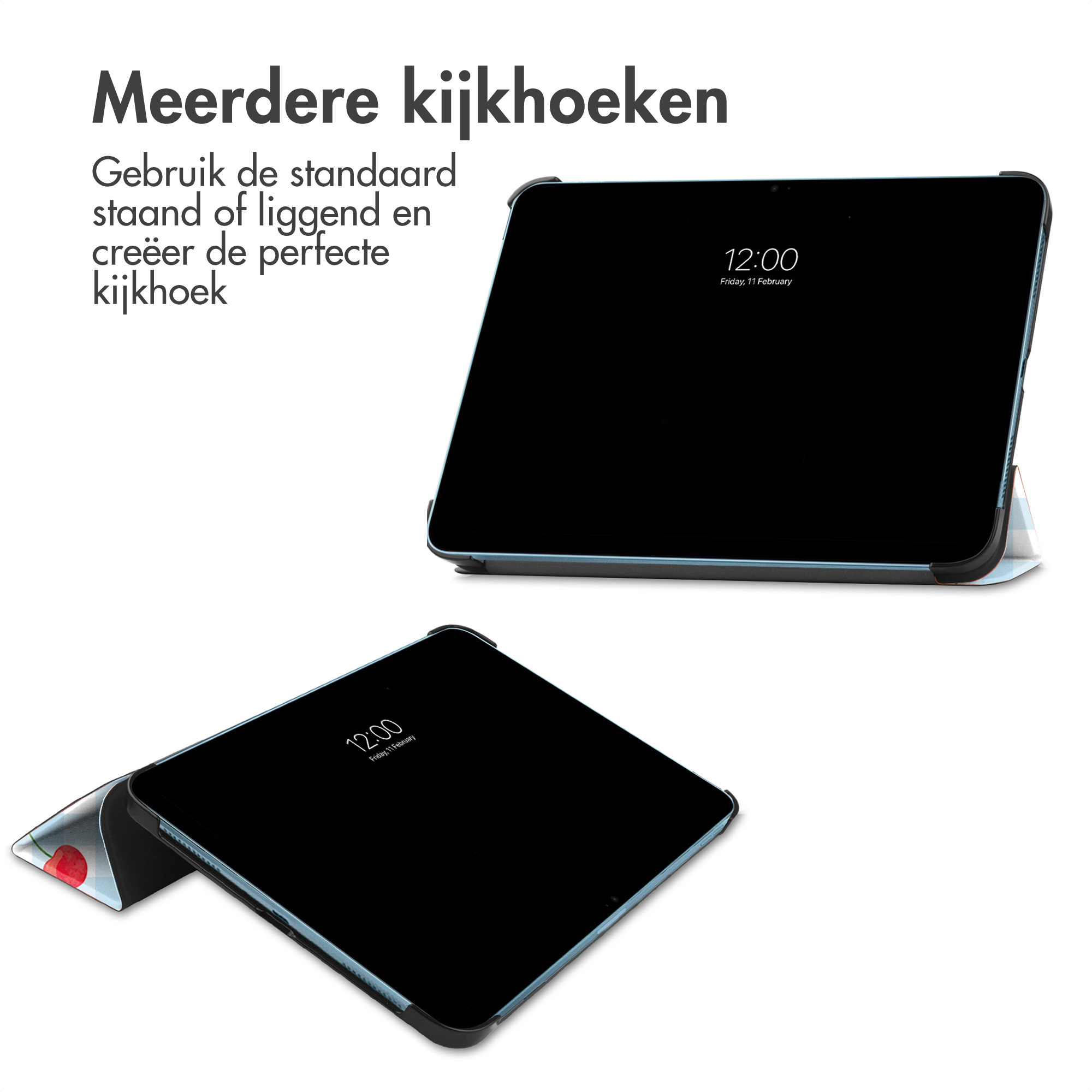 Twee tablets vanuit verschillende hoeken, één staand, één liggend.
