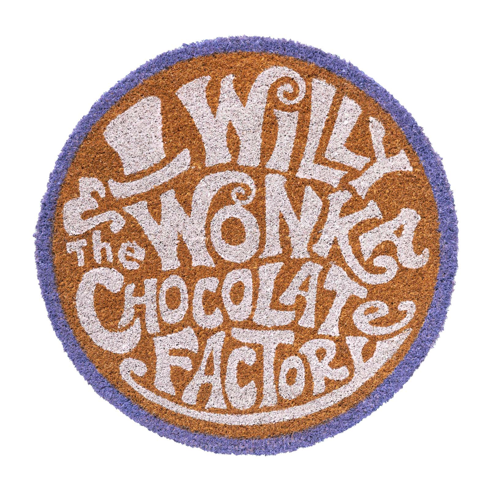 Tappetino rotondo con scritta bianca Willy Wonka Chocolate Factory.