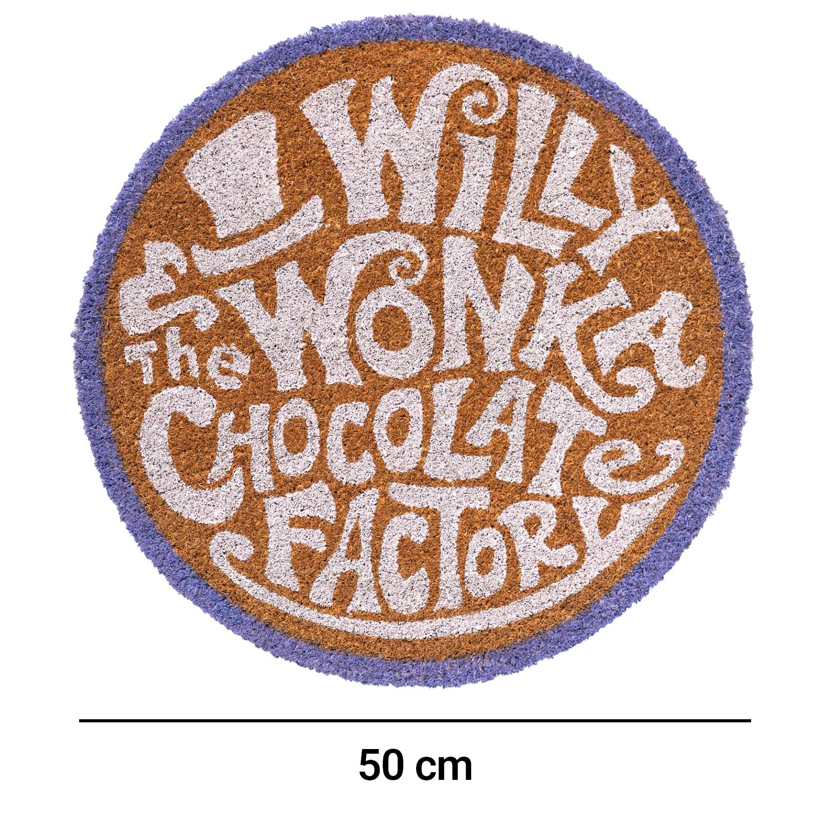 Tappeto rotondo con scritta Fabbrica di Cioccolato di Willy Wonka.