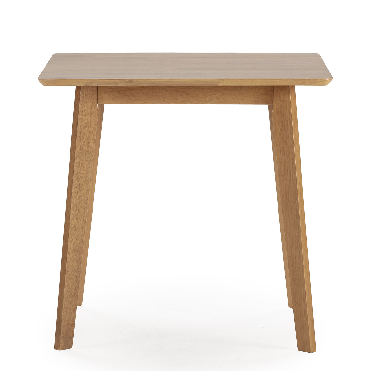 Una mesa rectangular de madera con esquinas redondeadas y cuatro patas.