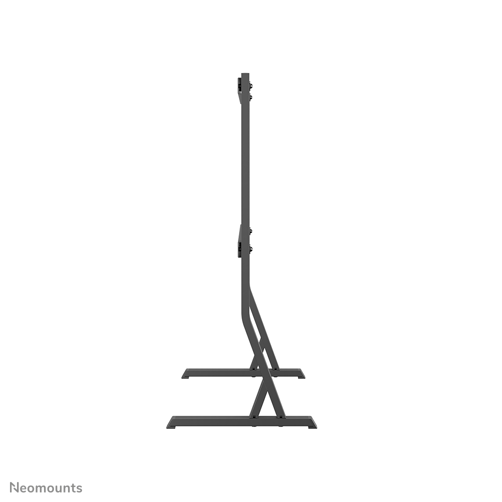 Un supporto TV grigio con due gambe orizzontali e un palo verticale.