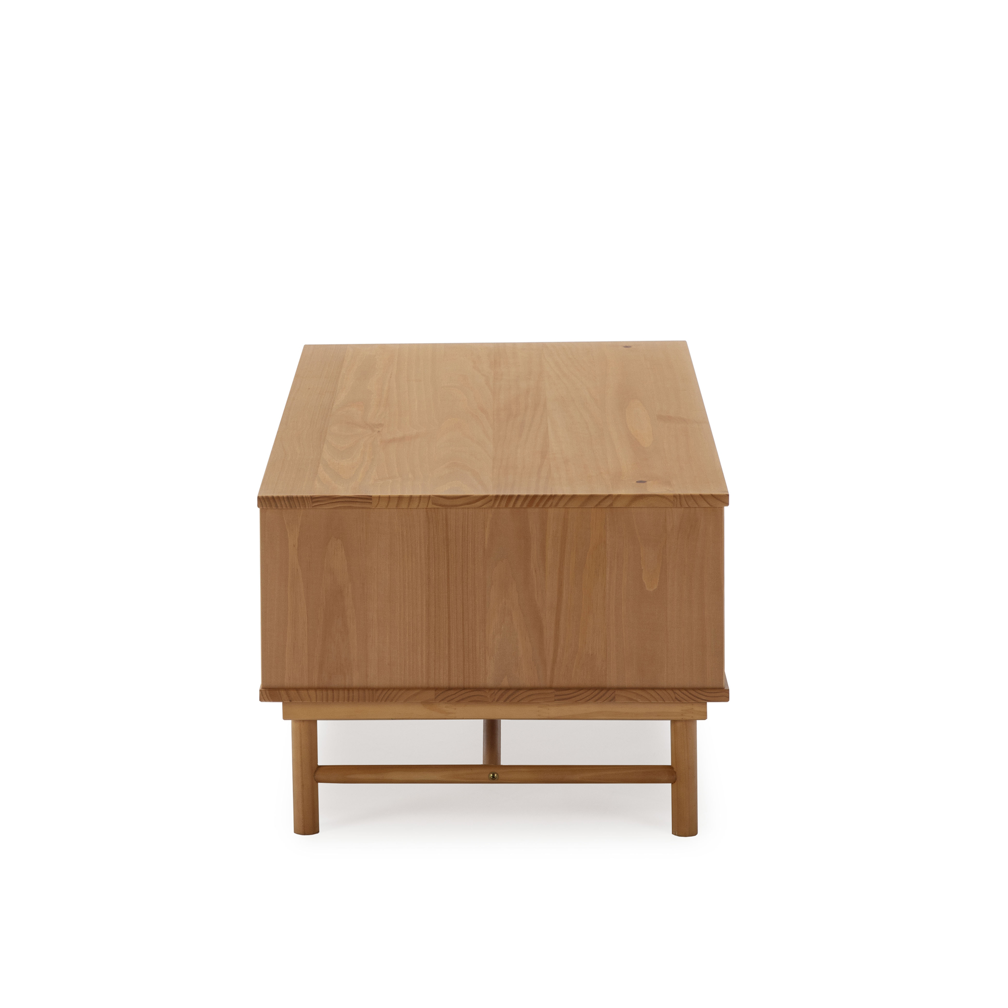 Un mueble de madera con cuatro patas se muestra sobre fondo blanco.