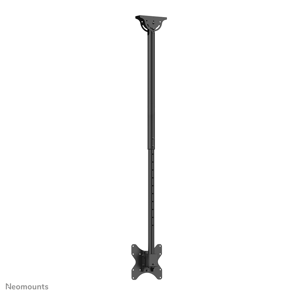 Ein schwarzer, höhenverstellbarer Deckenhalter für Fernseher mit VESA-Halterung.