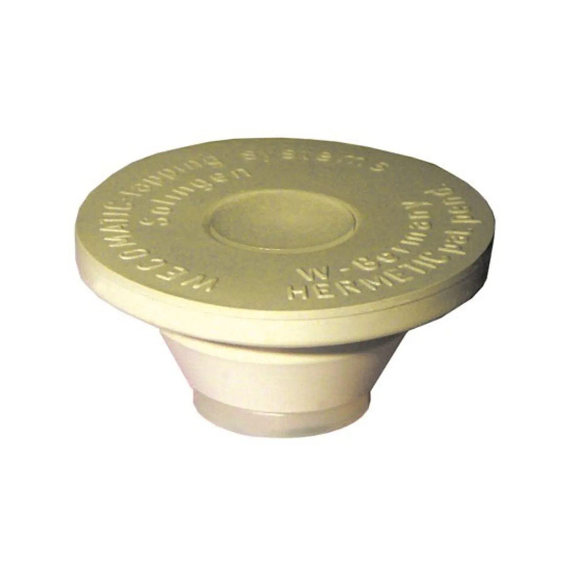 A beige cap with engraving, on a white background.