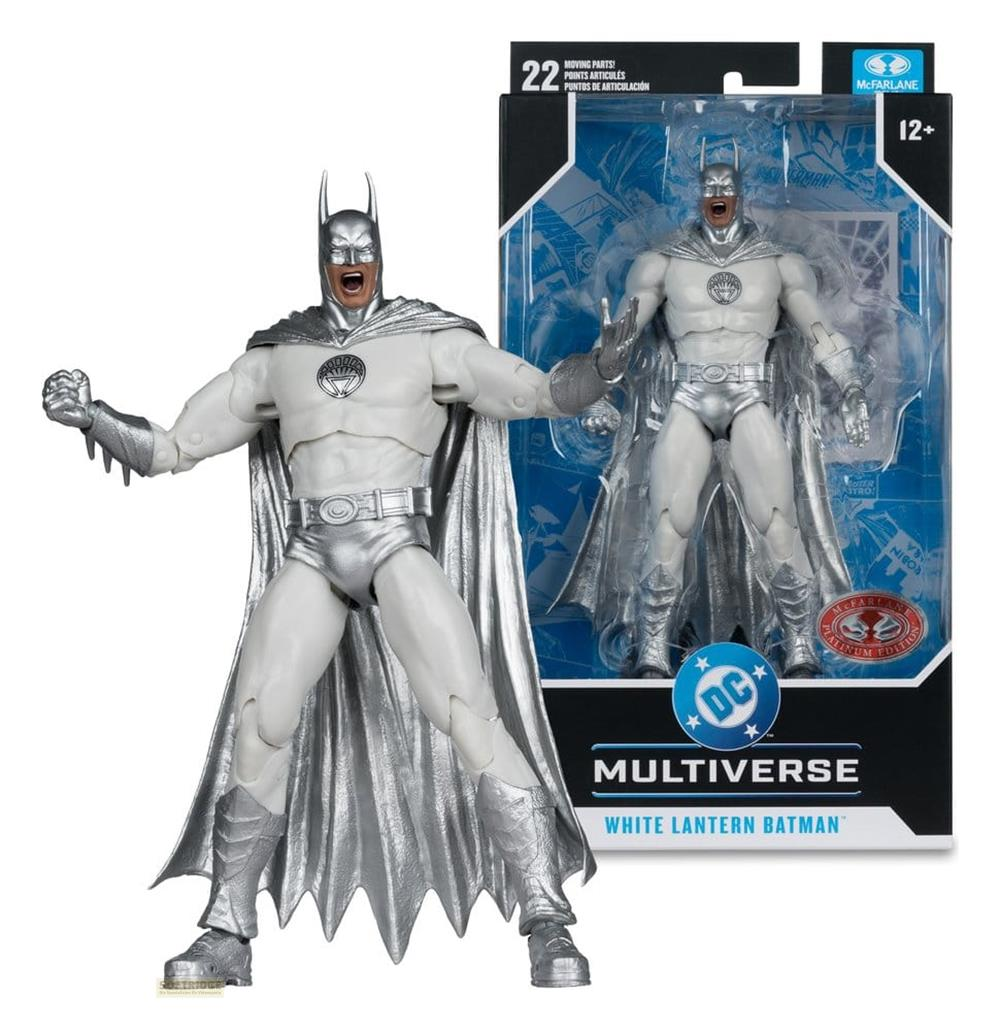White Lantern Batman Actionfigur mit 22 beweglichen Teilen in Verpackung.