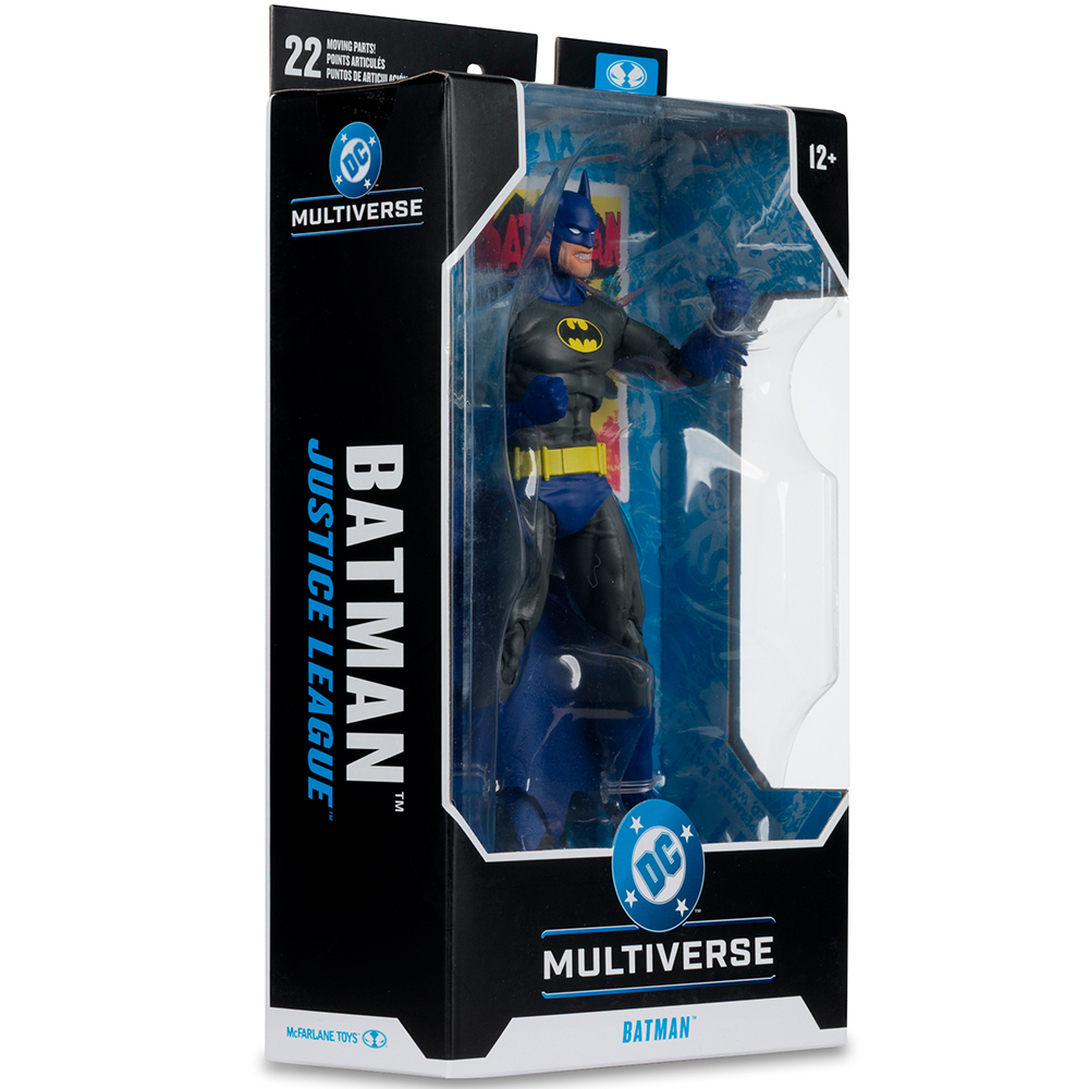 Figura de acción de Batman en una caja con la marca Justice League.