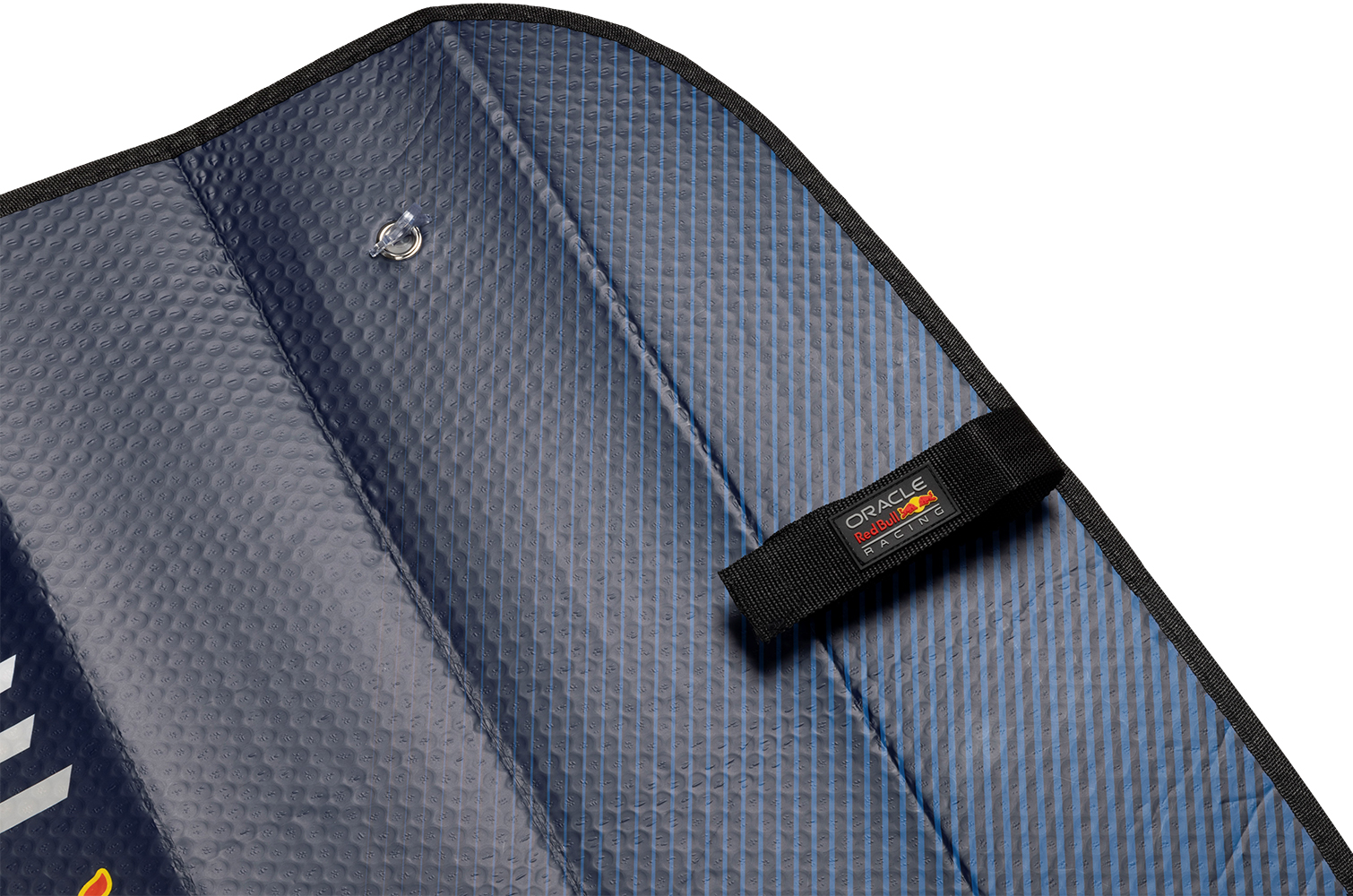 Accessorio auto da corsa blu scuro con logo Oracle Red Bull Racing.