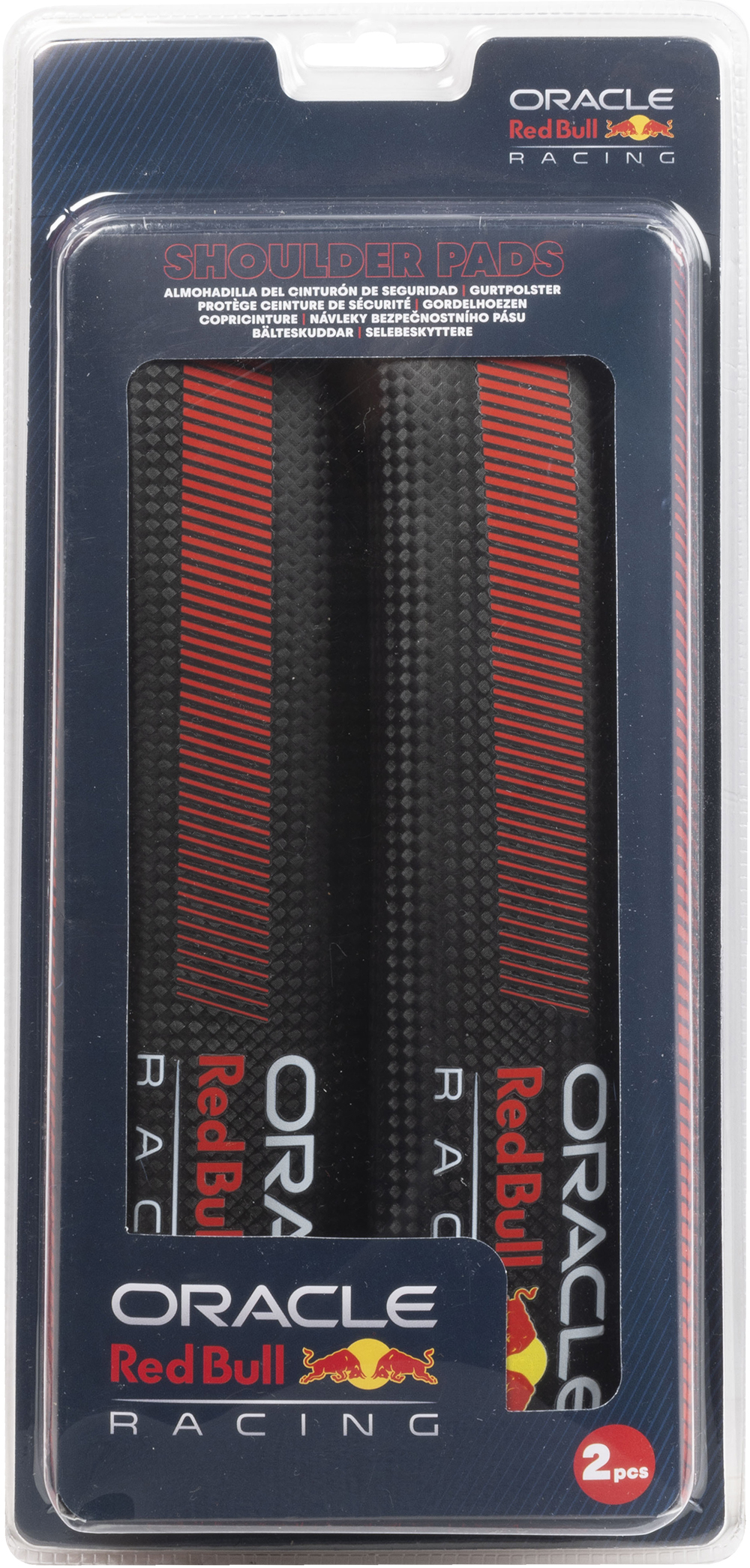 Spallacci Oracle Red Bull Racing look carbon con strisce rosse.