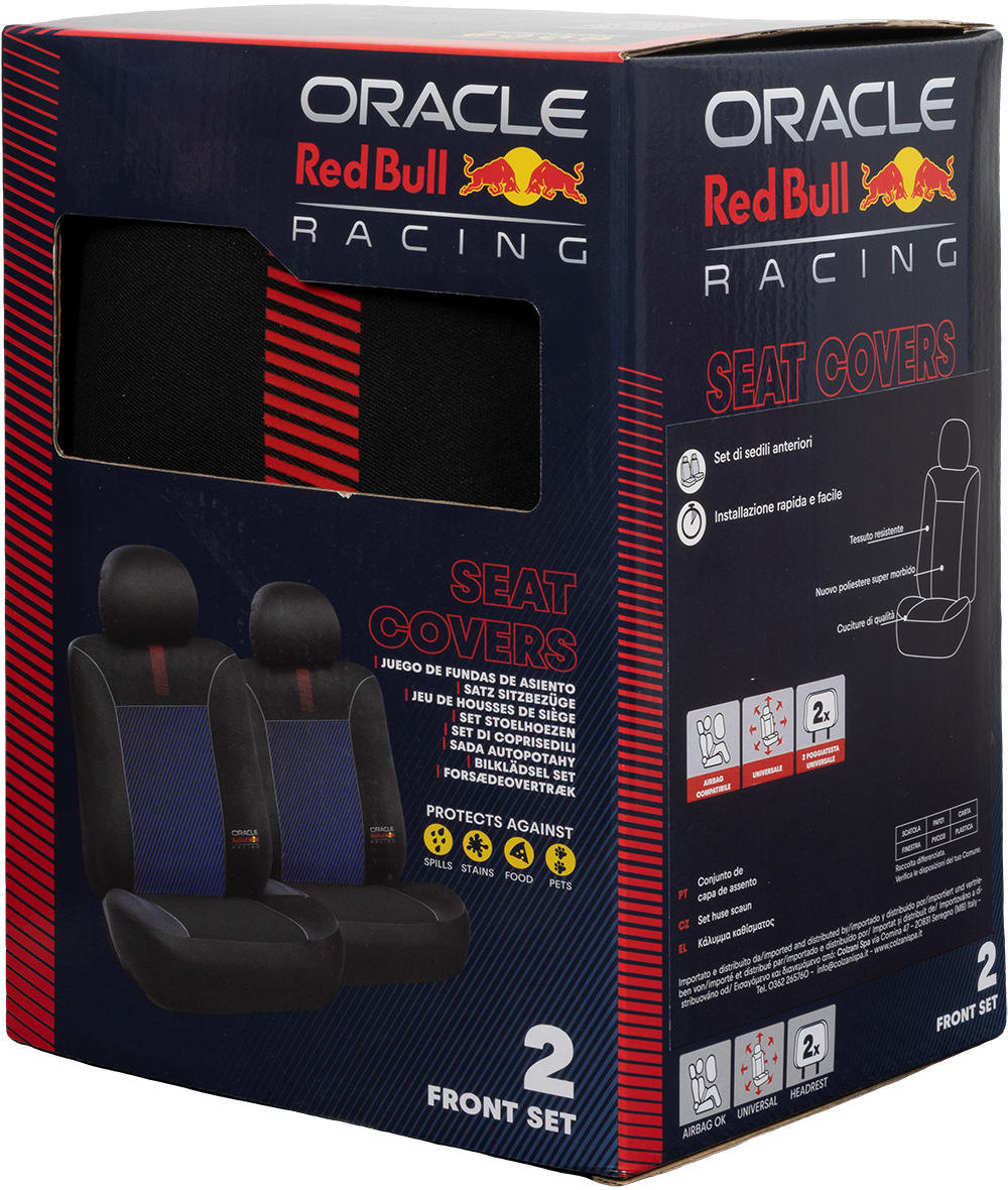 Scatola per due coprisedili anteriori con logo Oracle Red Bull Racing.
