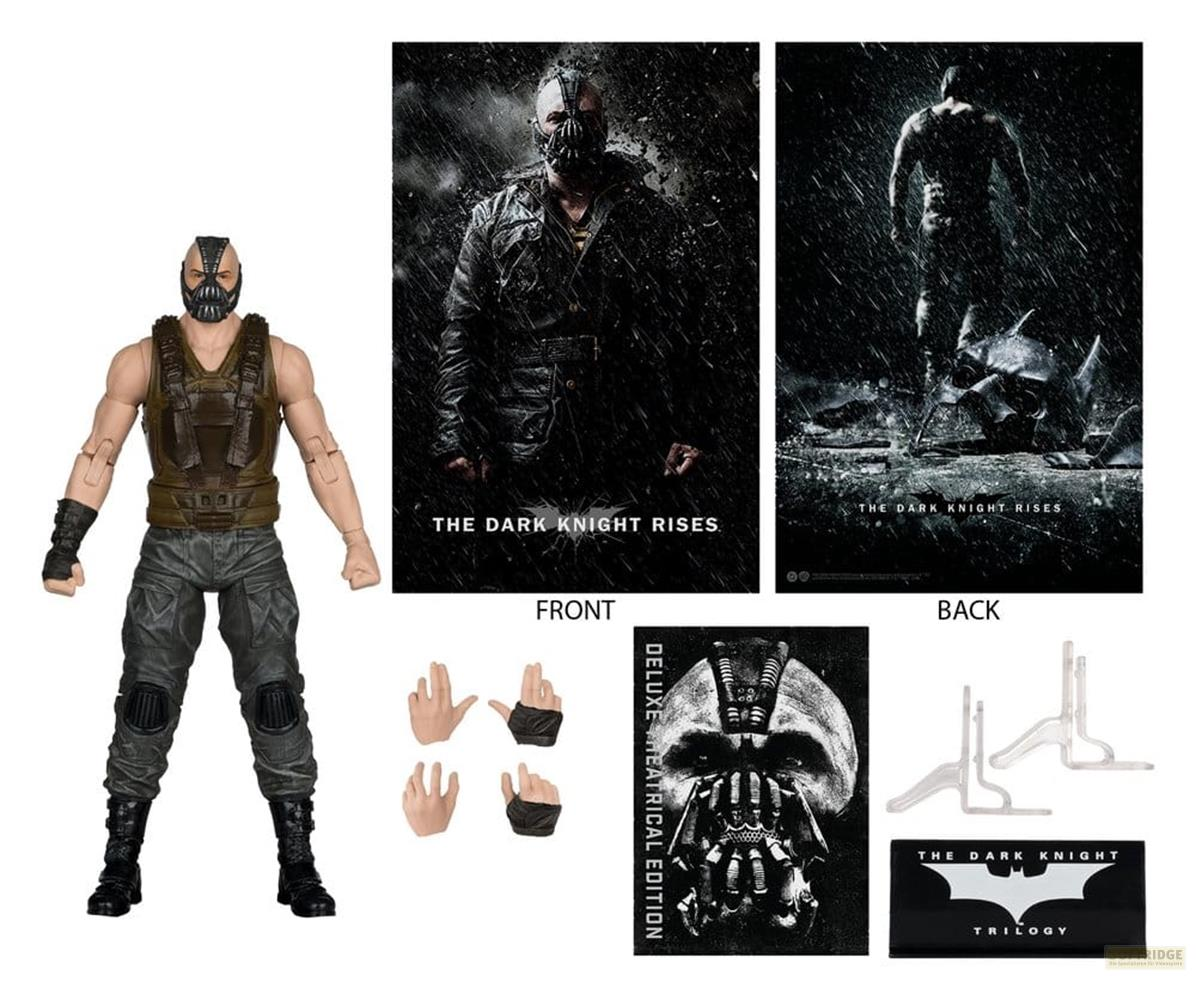 Figura de acción de Bane, pósters de películas, máscara, soportes y caja 'The Dark Knight Trilogy'.