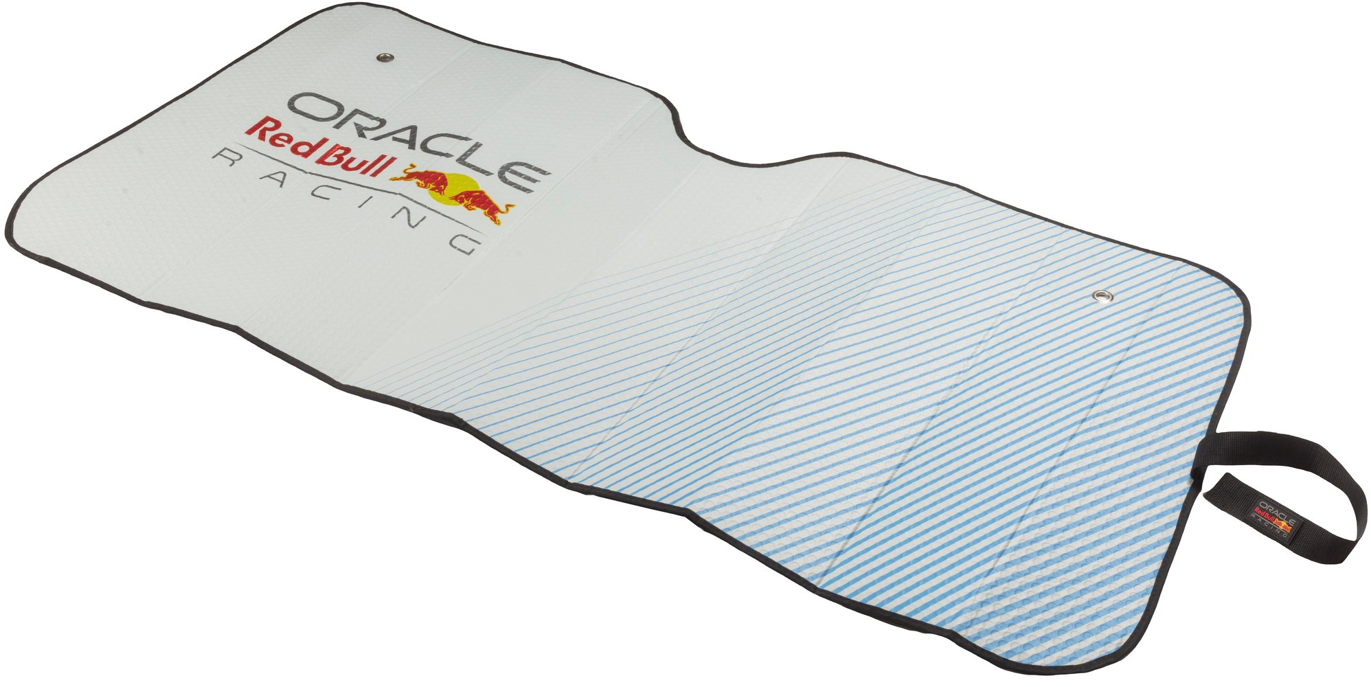 Tendalino bianco con strisce blu e bianche e logo Red Bull Racing.