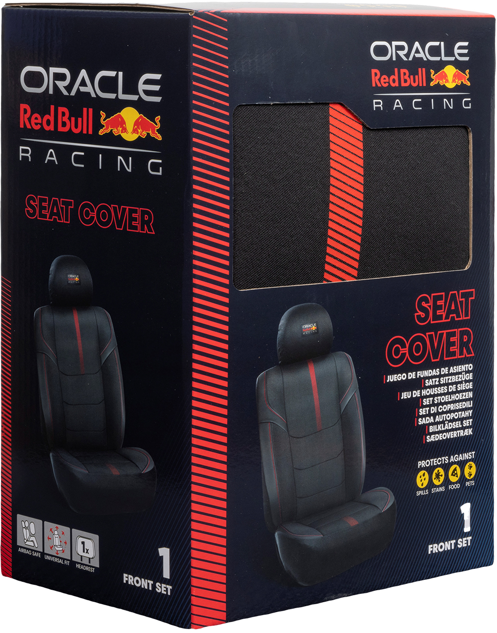 Confezione coprisedile Oracle Red Bull Racing, nero con strisce rosse.