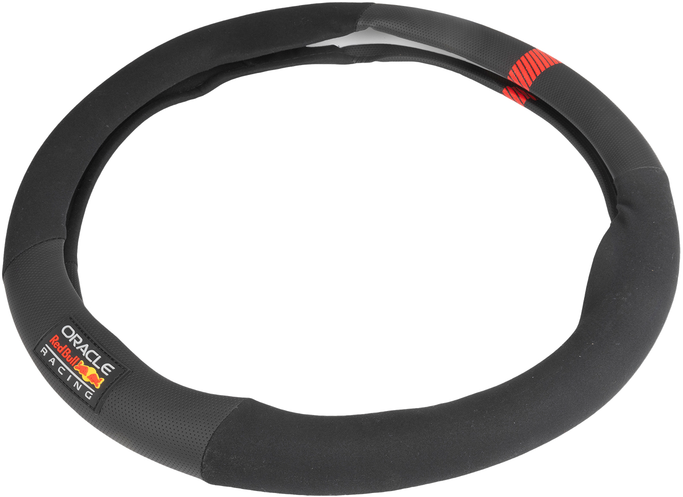 Coprivolante nero con strisce rosse e logo Oracle Red Bull Racing.