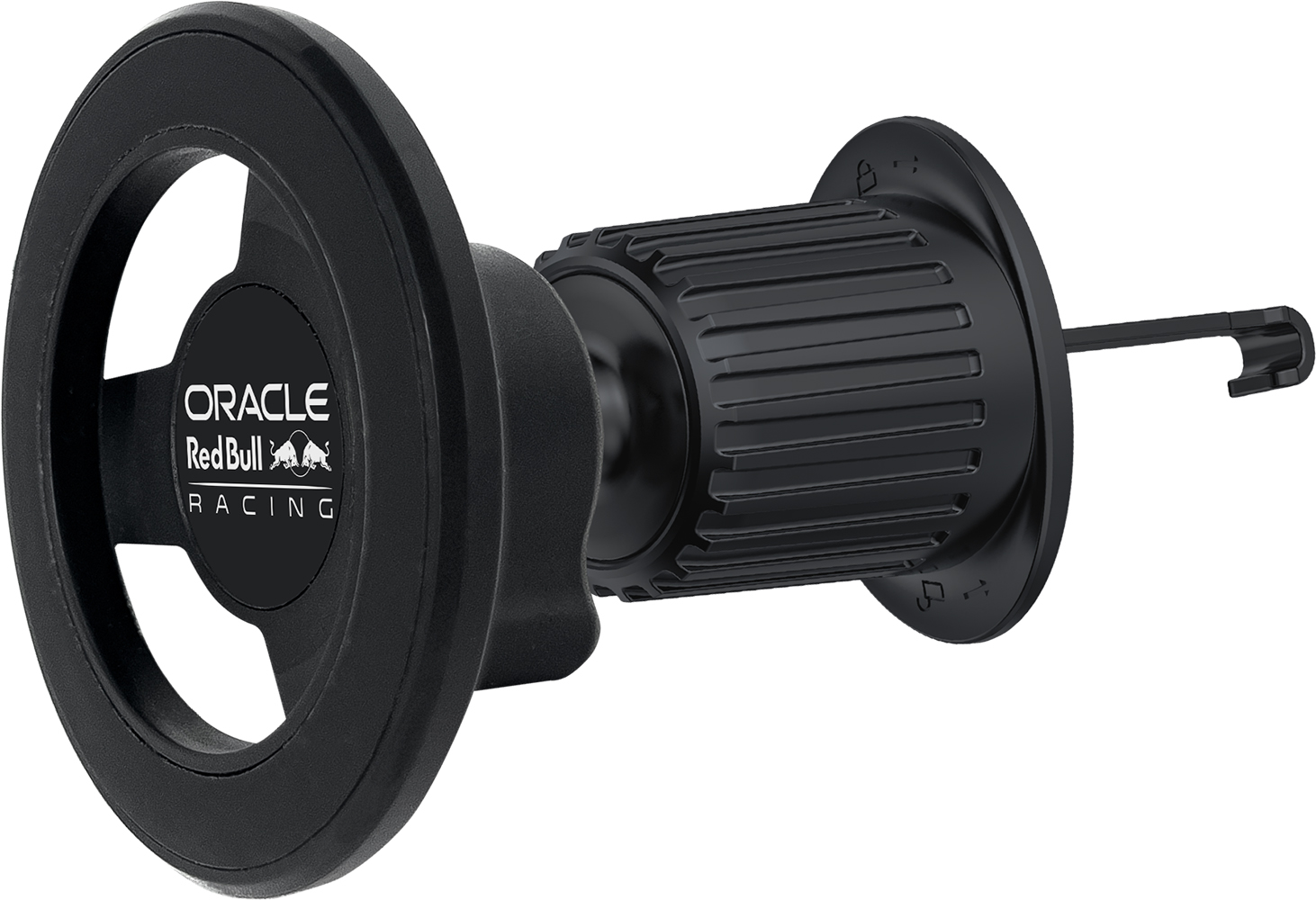 Volante nero con logo Oracle Red Bull Racing e impugnatura scanalata.
