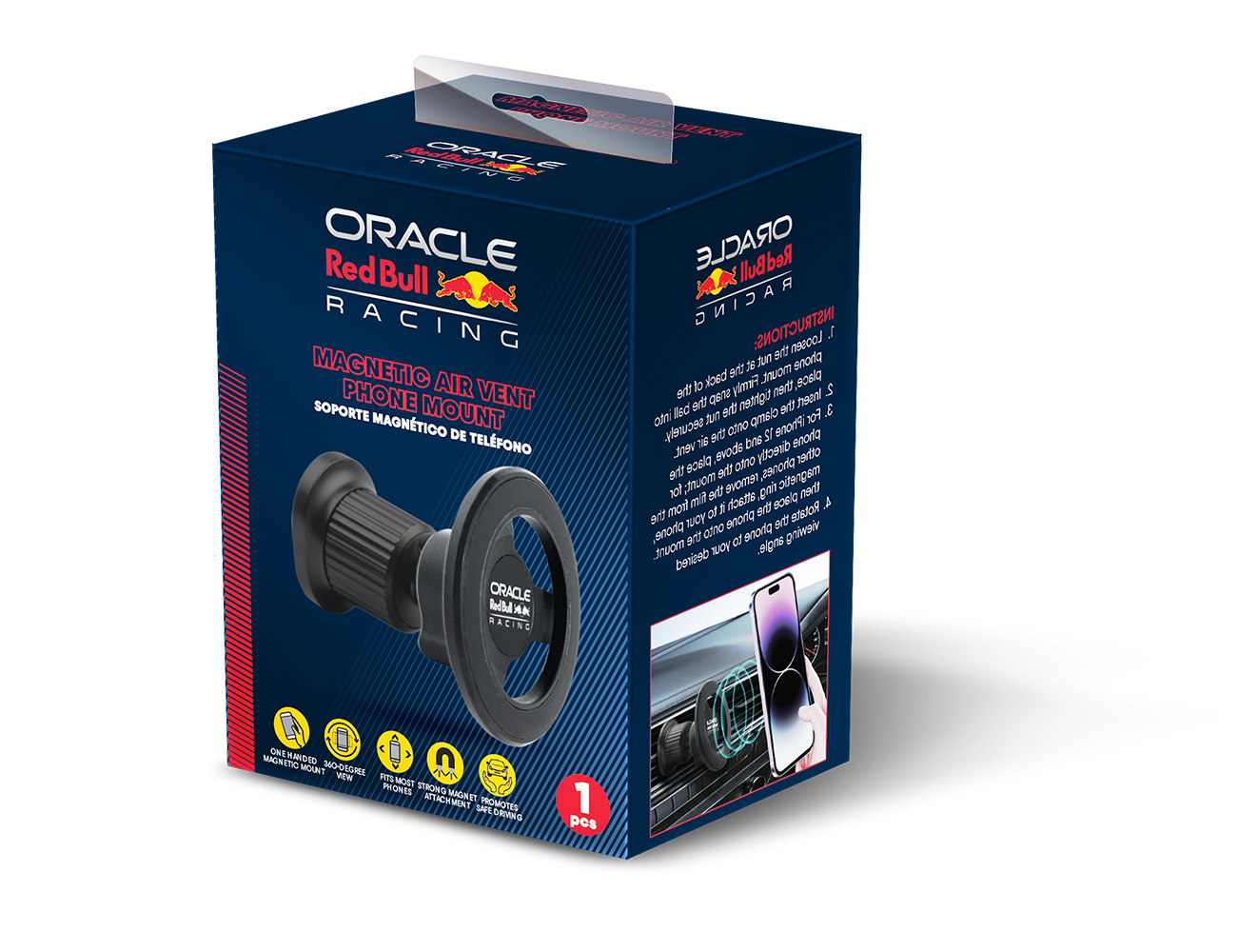 Scatola per un supporto magnetico per telefono da bocchetta d'aria Oracle Red Bull Racing.