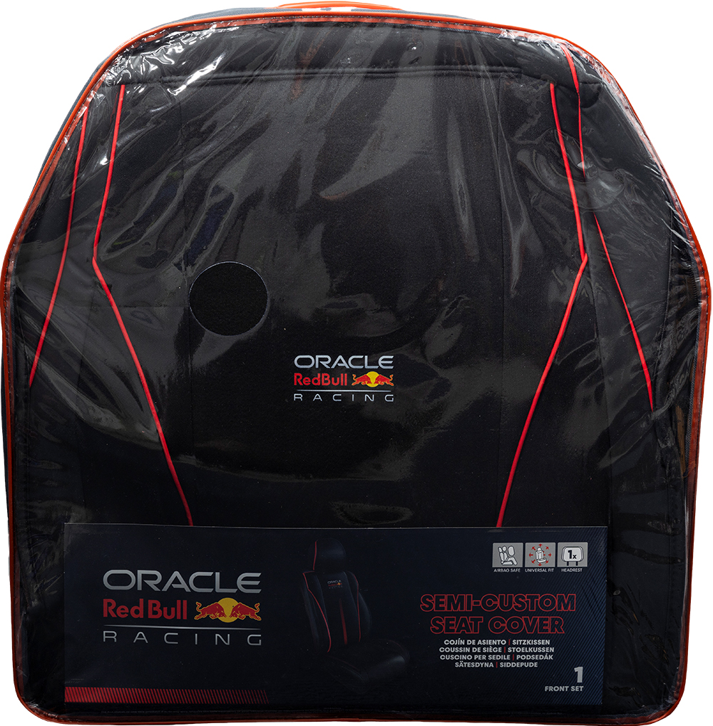 Coprisedile semi-personalizzato Oracle Red Bull Racing nero, set anteriore.