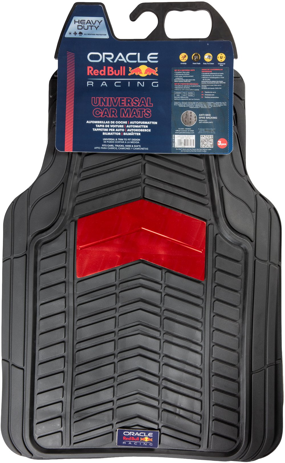 Tappetino auto in gomma nero con accento rosso, logo Oracle Red Bull Racing.