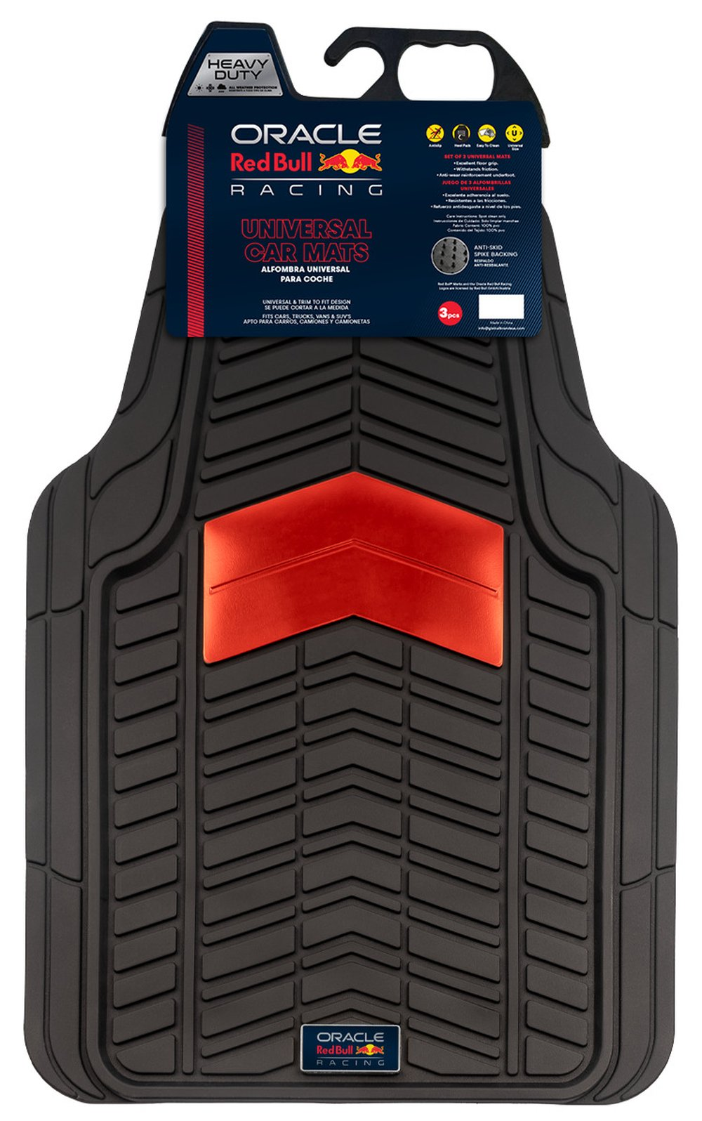 Tappetini neri per auto con accento rosso e logo Oracle Red Bull Racing.