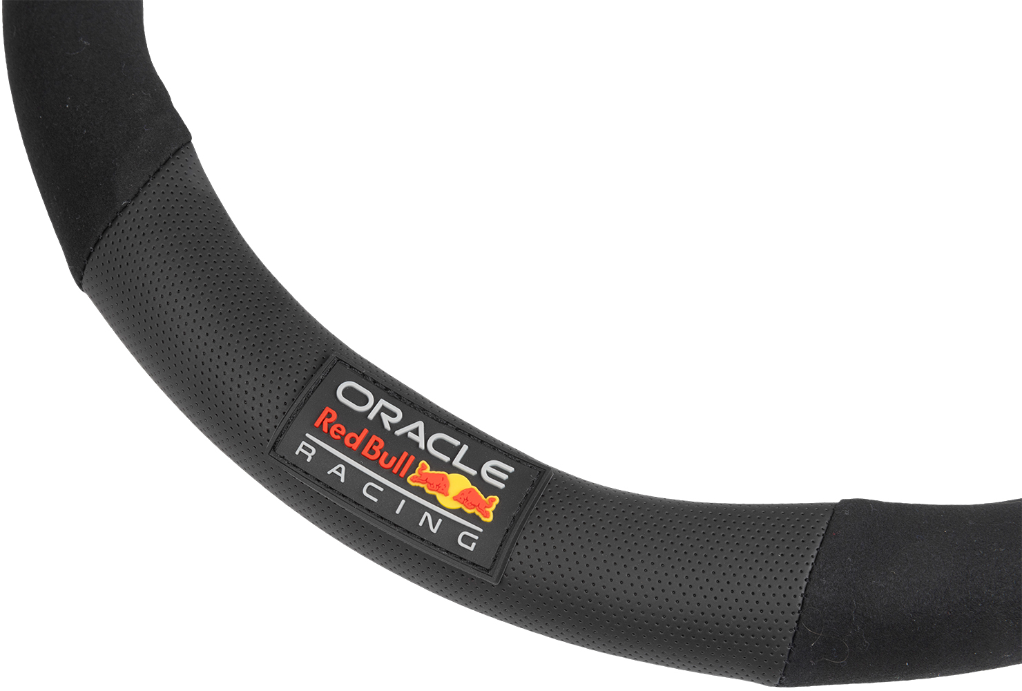 Volante nero con logo Oracle Red Bull Racing.