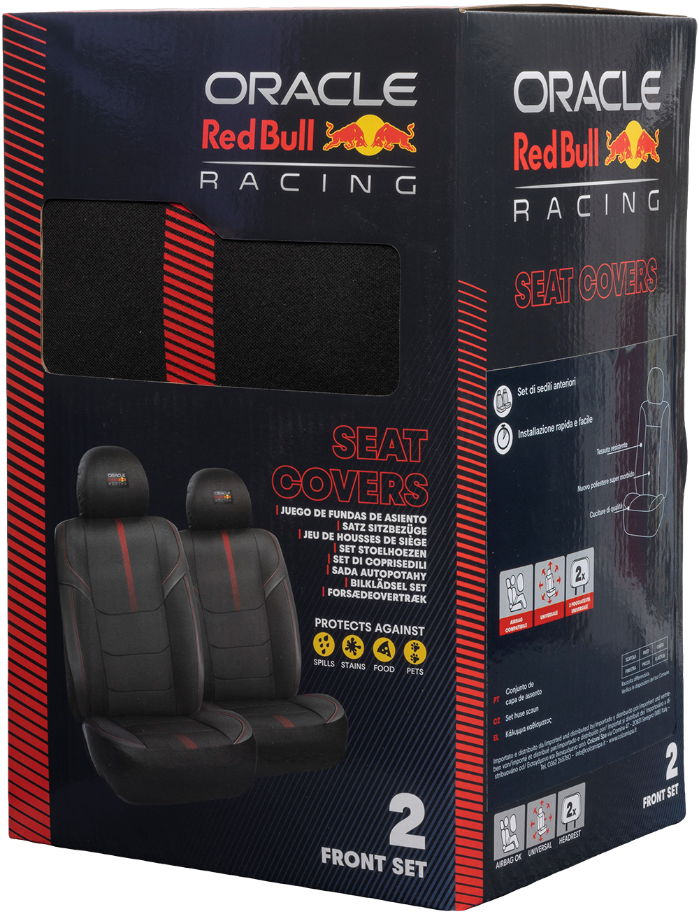 Scatola coprisedili auto Oracle Red Bull Racing, con due coprisedili anteriori.
