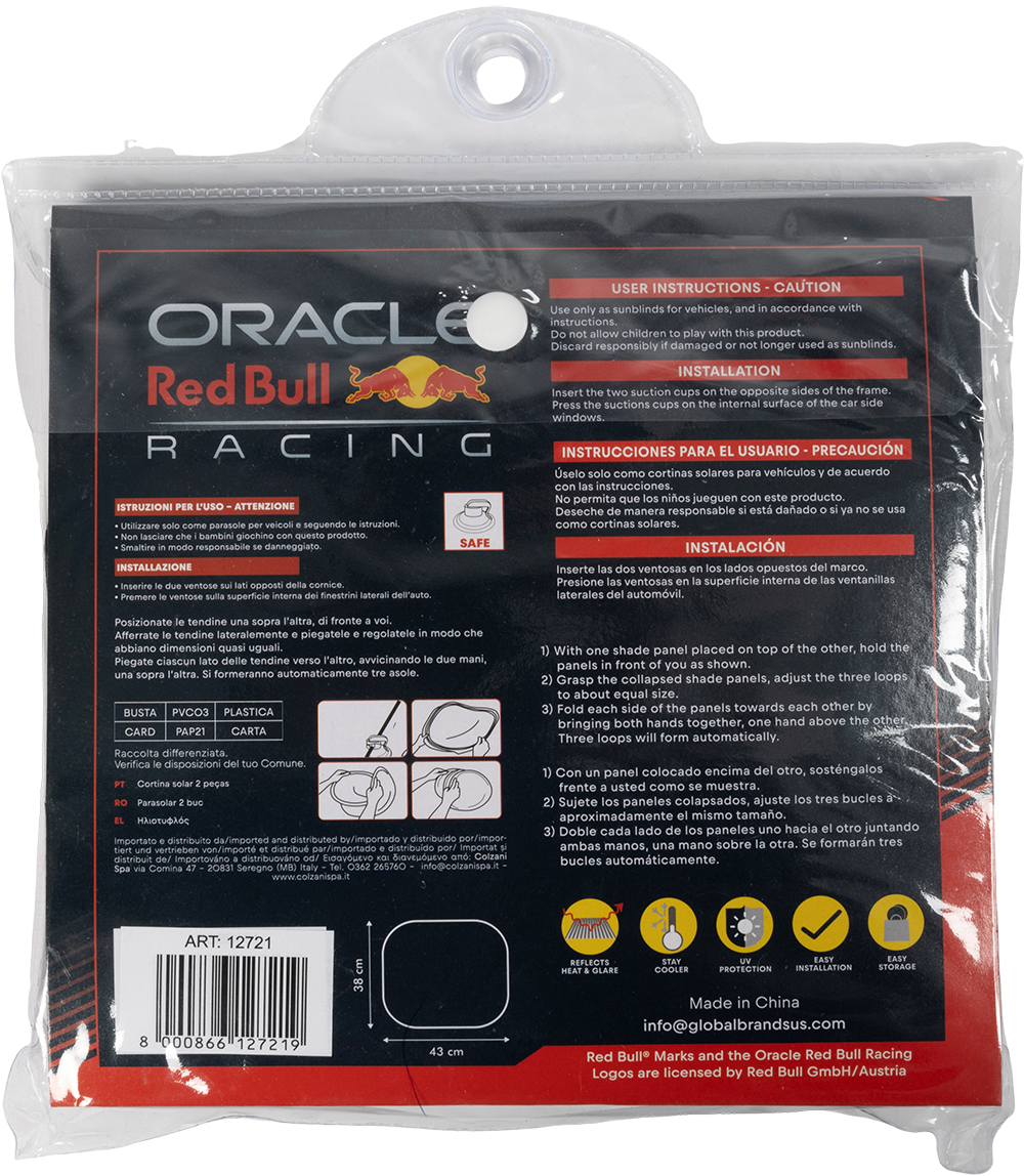 Confezione con parasole per auto Oracle Red Bull Racing.
