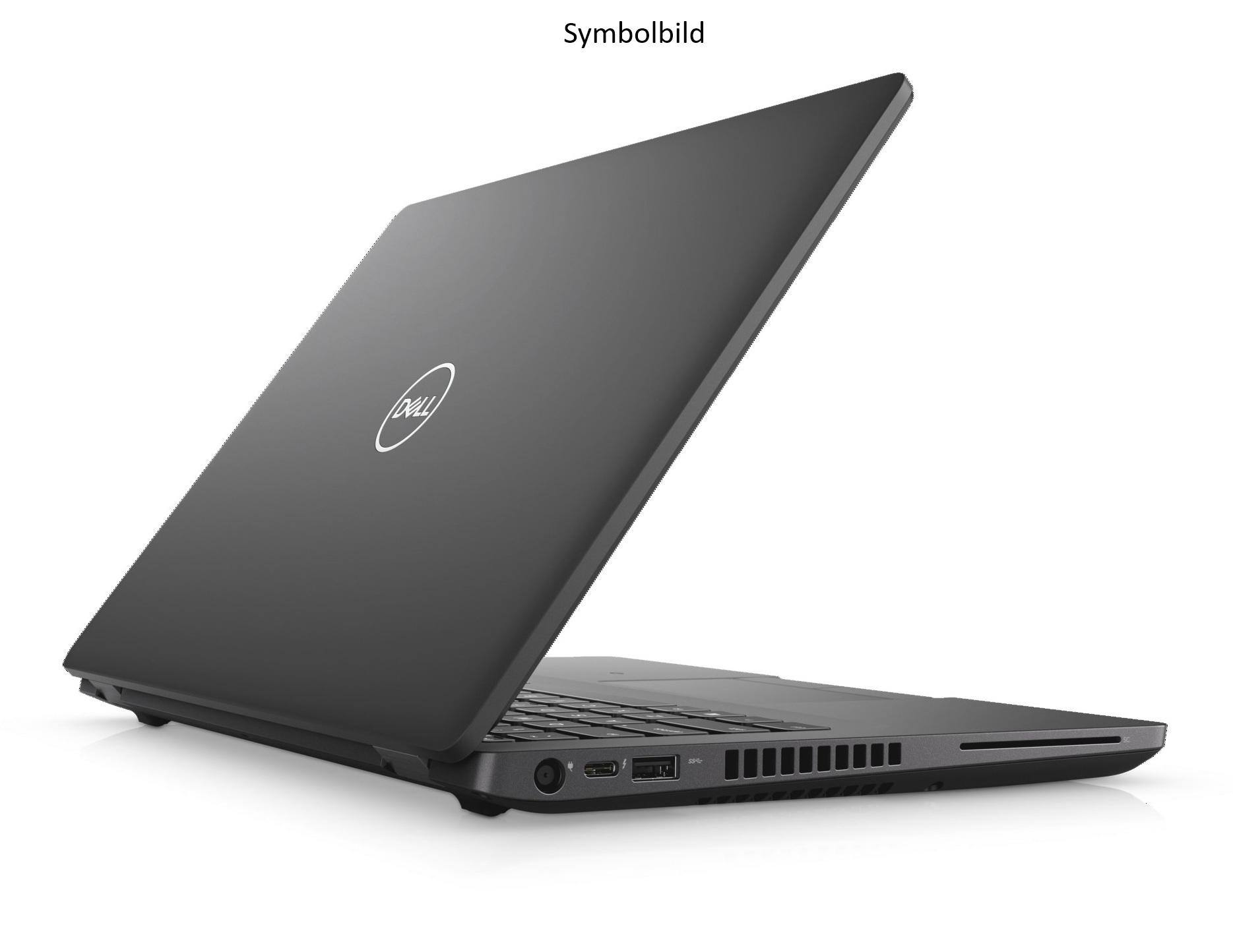 Ein graues Dell Laptop mit geöffnetem Deckel auf weißem Hintergrund.