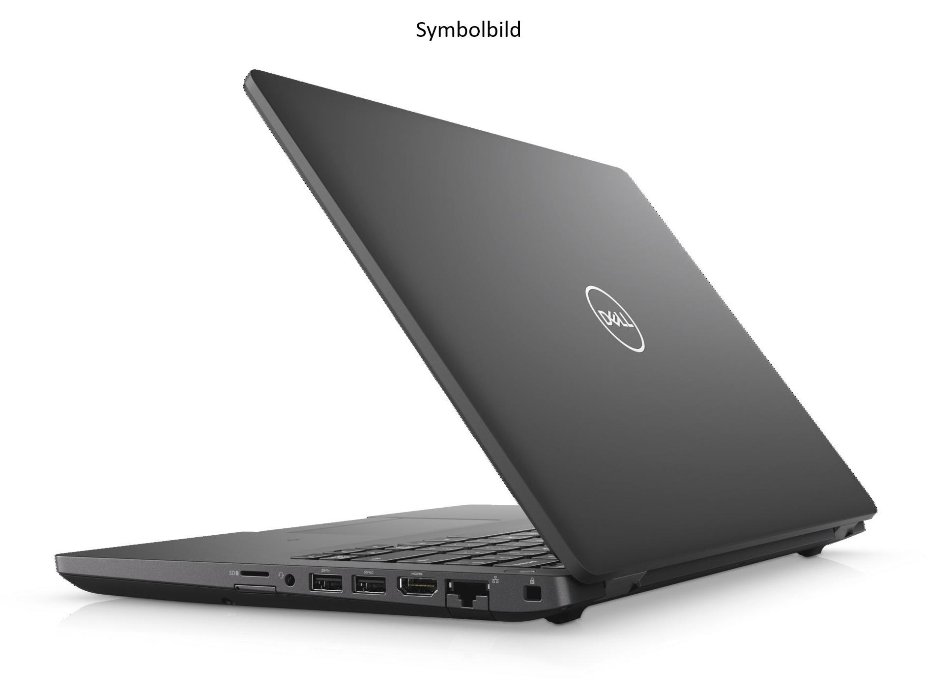 Grauer Dell Laptop von der Seite mit geöffnetem Deckel und Tastatur sichtbar.