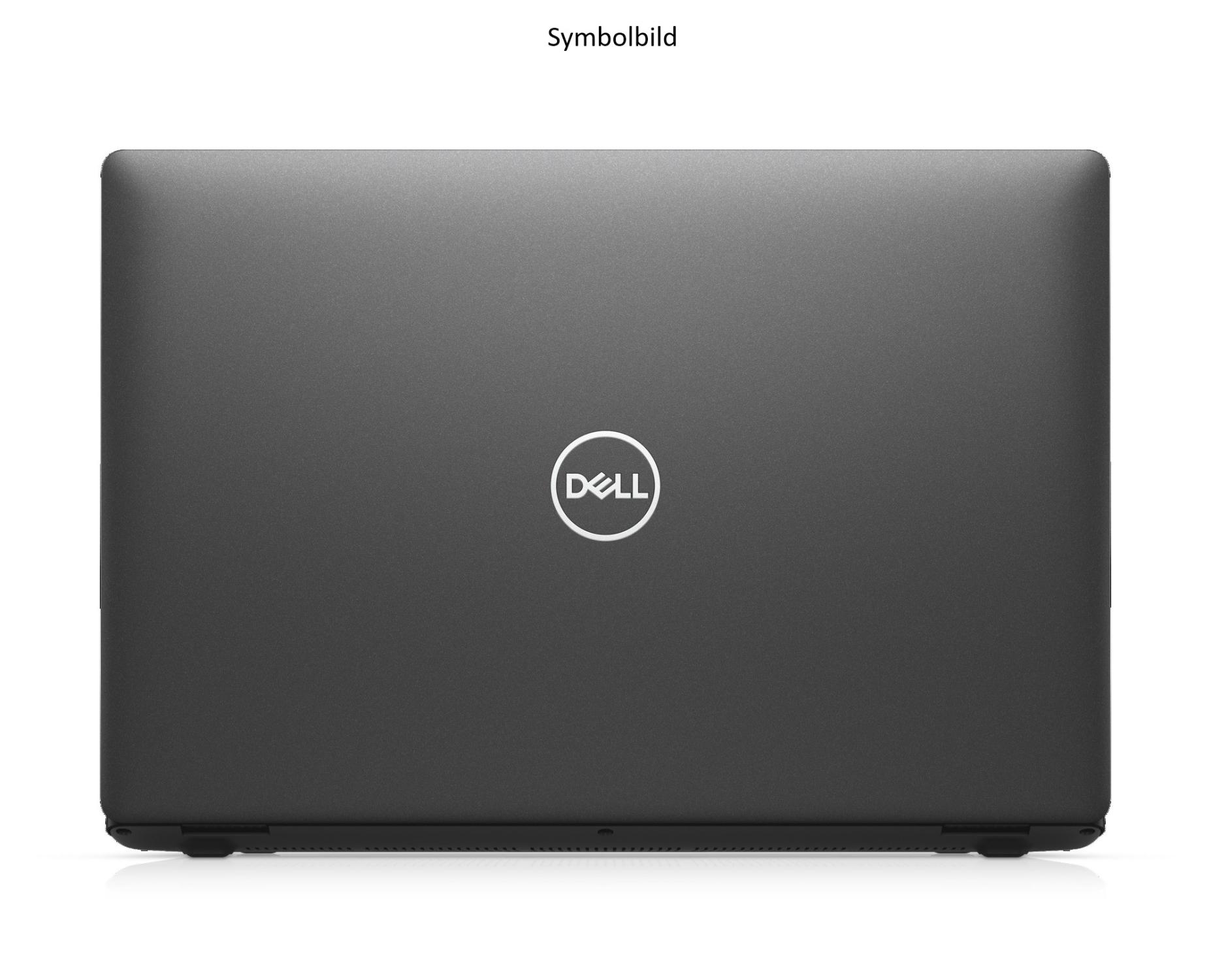 Geschlossener grauer Dell Laptop mit Logo auf dem Deckel.