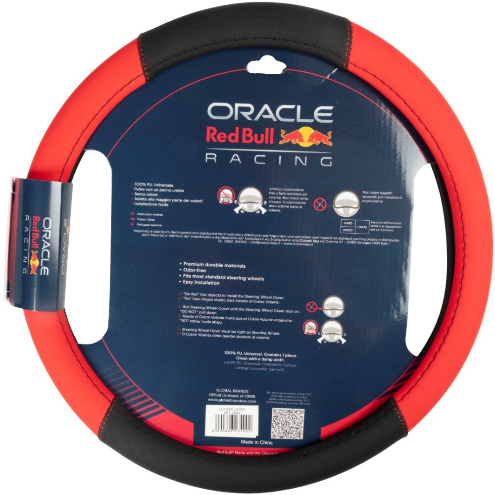 Coprivolante rosso e nero con logo Oracle Red Bull Racing.
