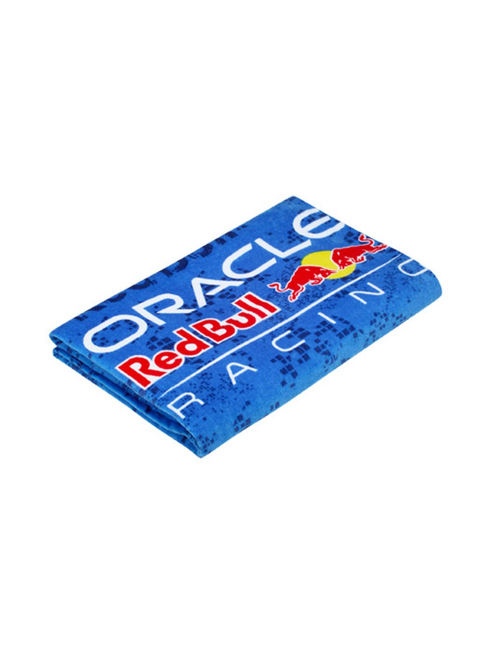Asciugamano blu con logo Red Bull Racing e Oracle.