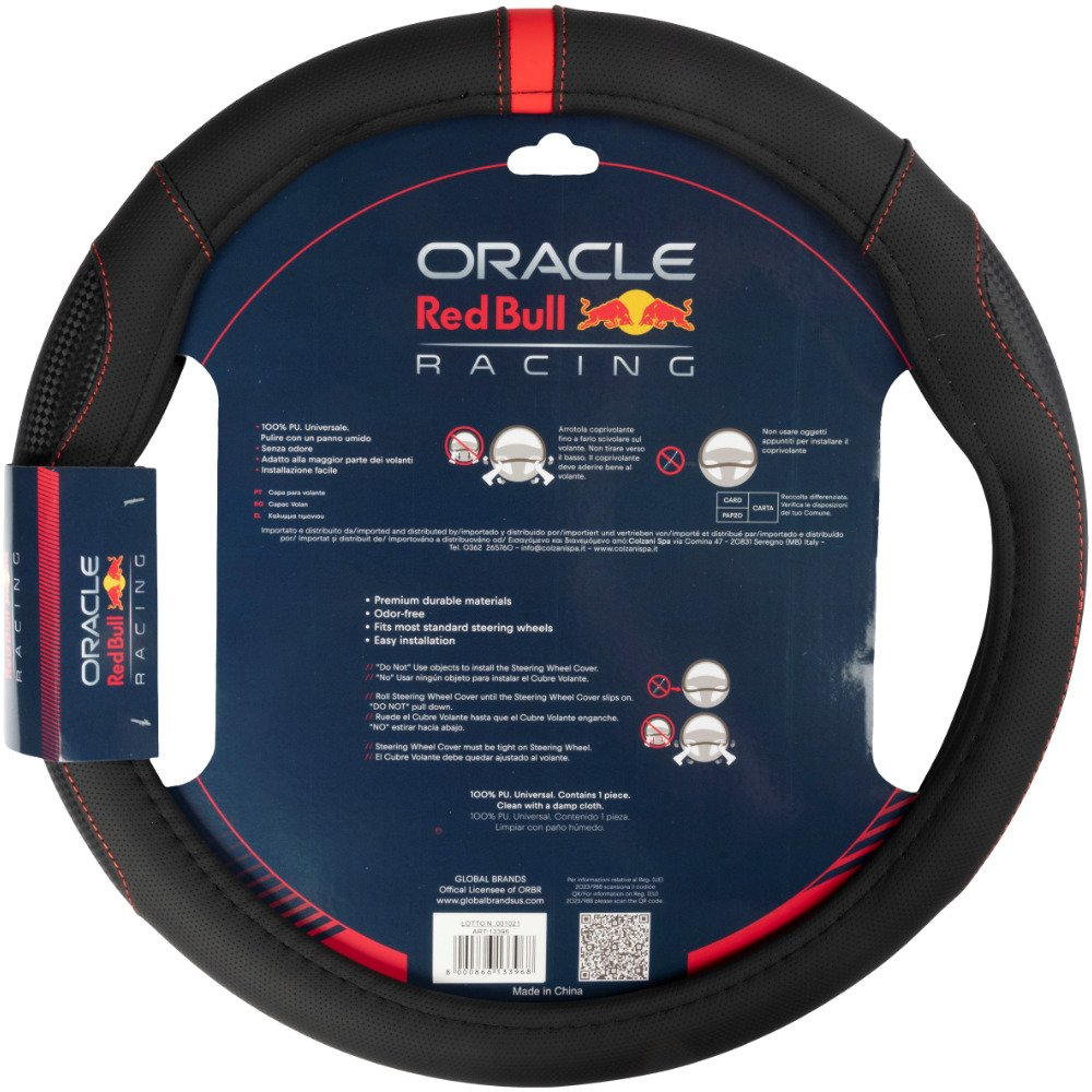 Coprivolante nero con accenti rossi, logo Oracle Red Bull Racing.