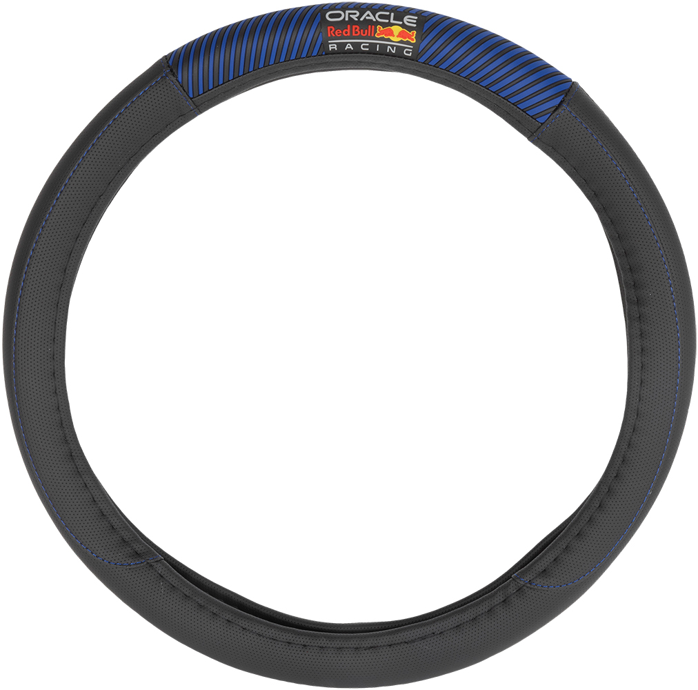 Coprivolante nero con strisce blu e nere e logo Red Bull Racing.