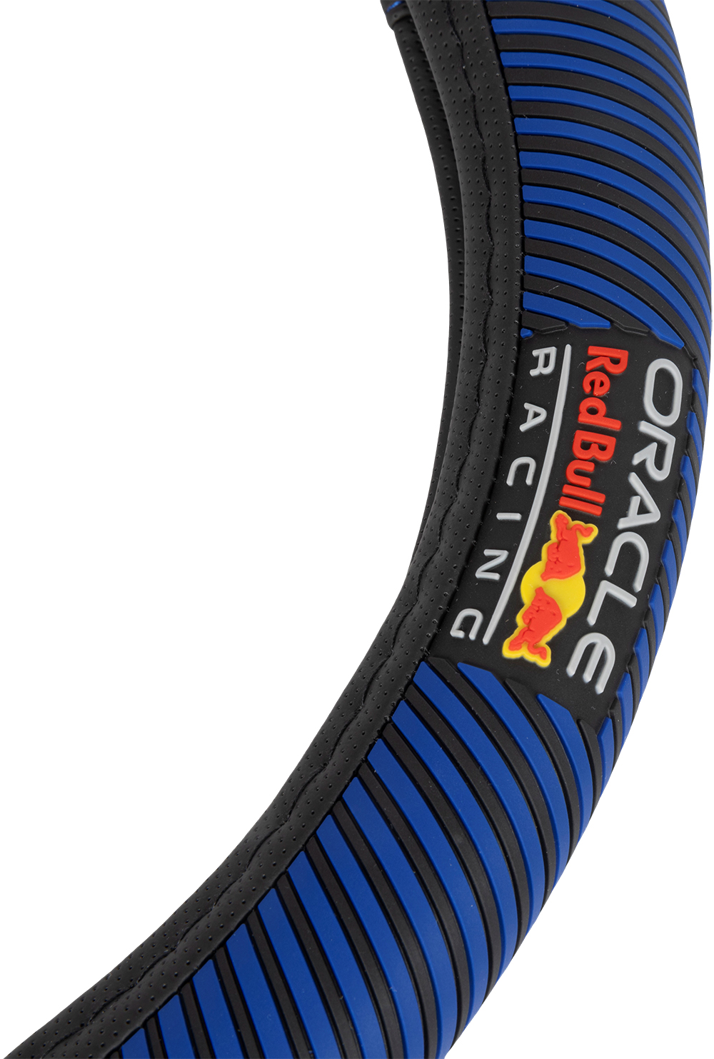 Coprivolante a strisce blu e nere, loghi Red Bull Racing & Oracle.