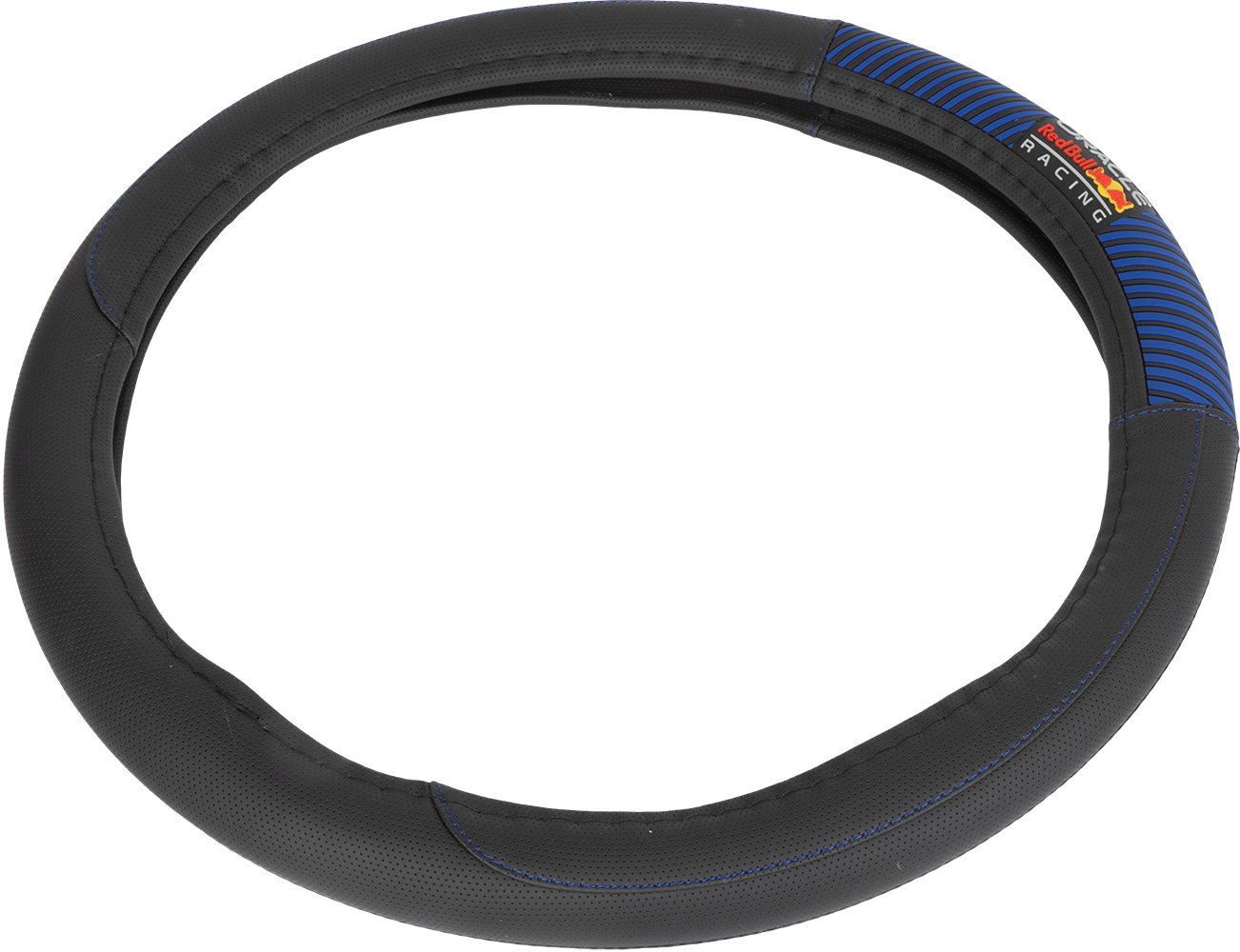 Coprivolante nero con strisce blu e logo Red Bull Racing.