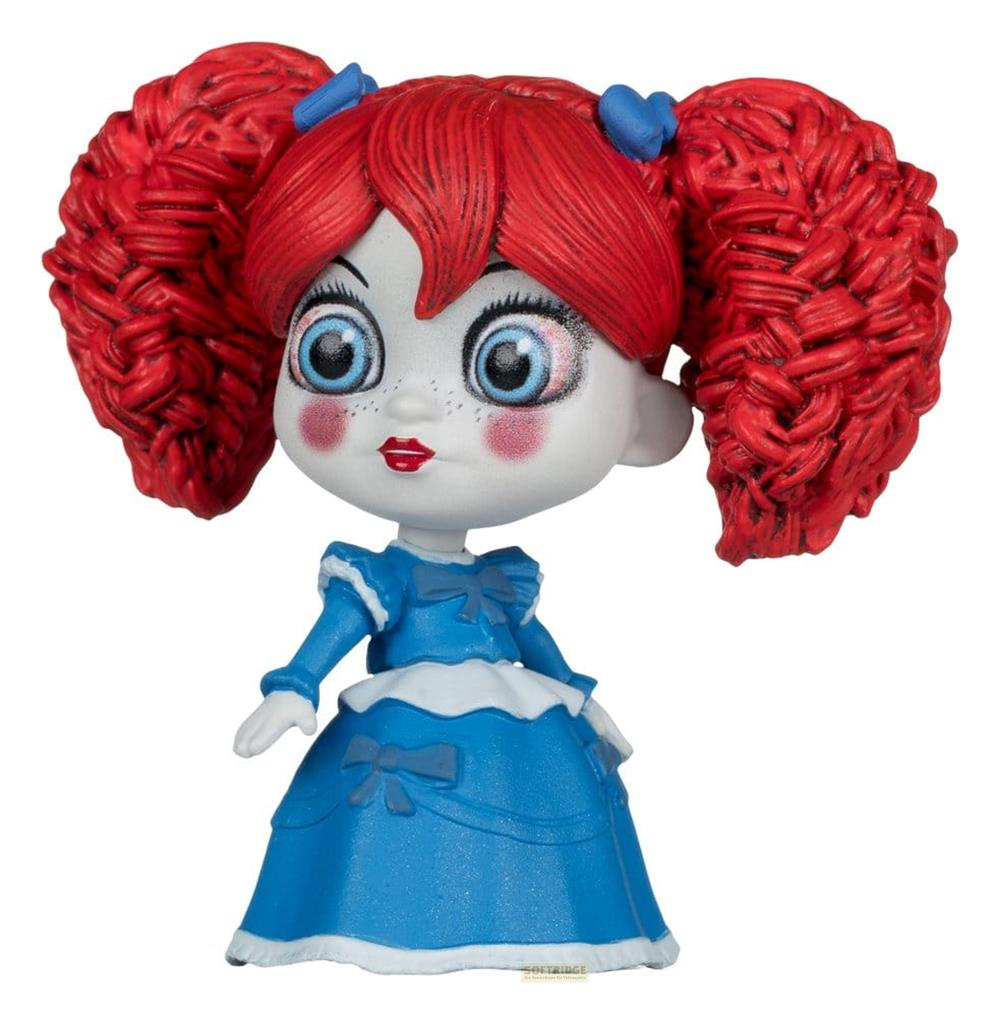 Una figura con capelli rossi, occhi blu e vestito blu.