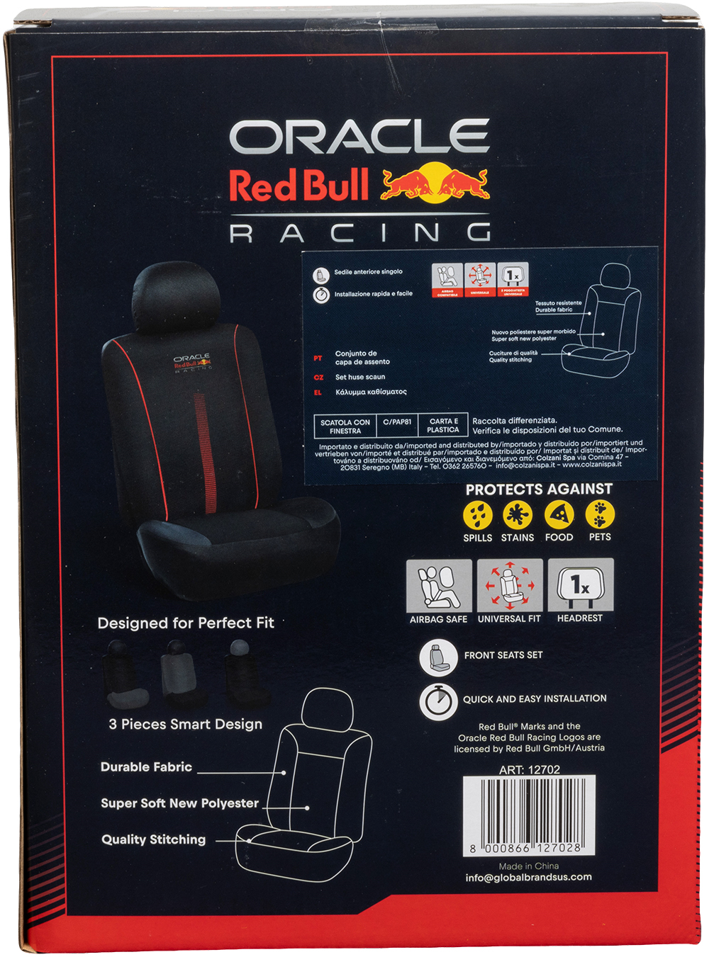Confezione coprisedile Oracle Red Bull Racing, coprisedile nero mostrato.