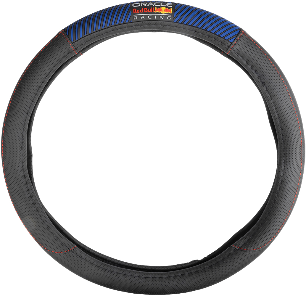 Coprivolante nero con cuciture rosse e logo Oracle Red Bull Racing.