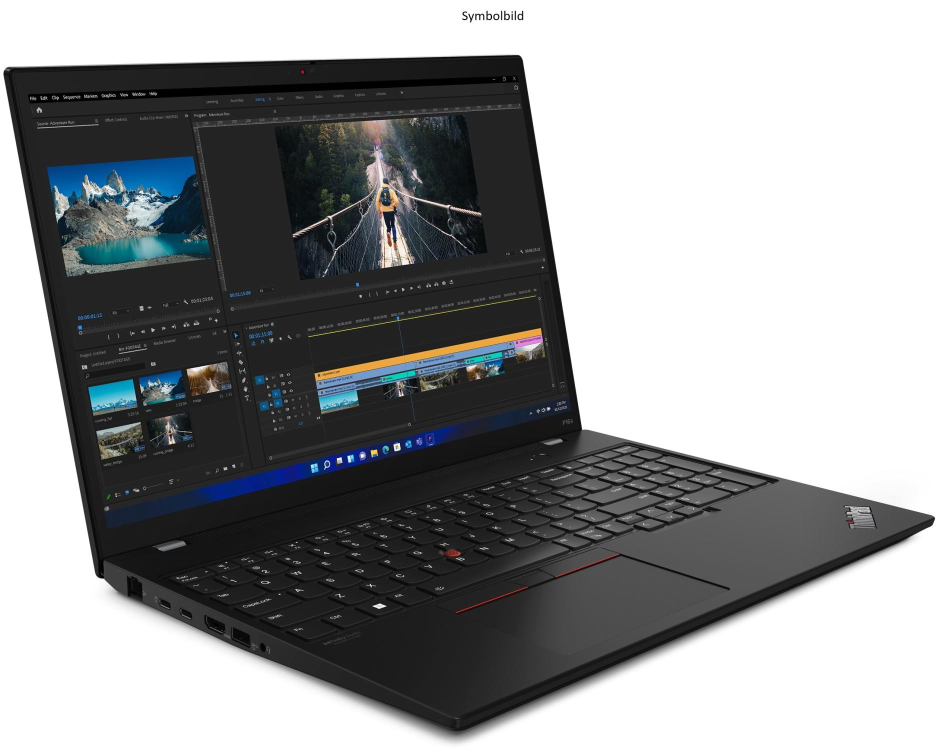 Schwarzer Laptop mit Videobearbeitungssoftware auf dem Bildschirm.