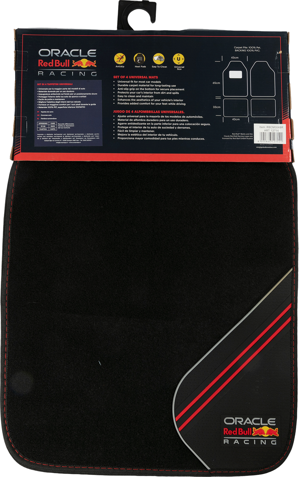 Tappetini neri con logo Oracle Red Bull Racing e accenti rossi.
