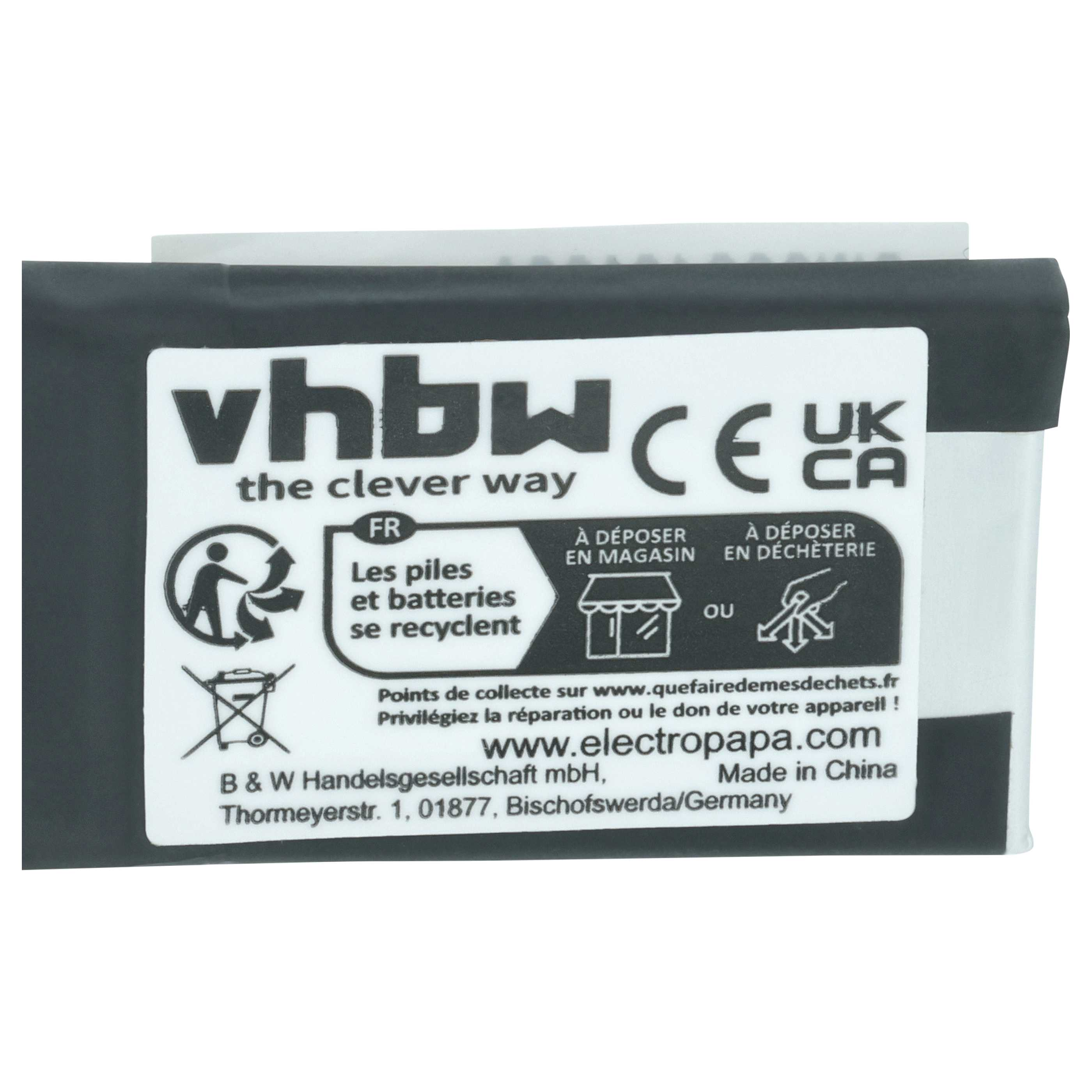 vhbw Logo, CE, UK CA Zeichen; Hinweise zur Batterieentsorgung.