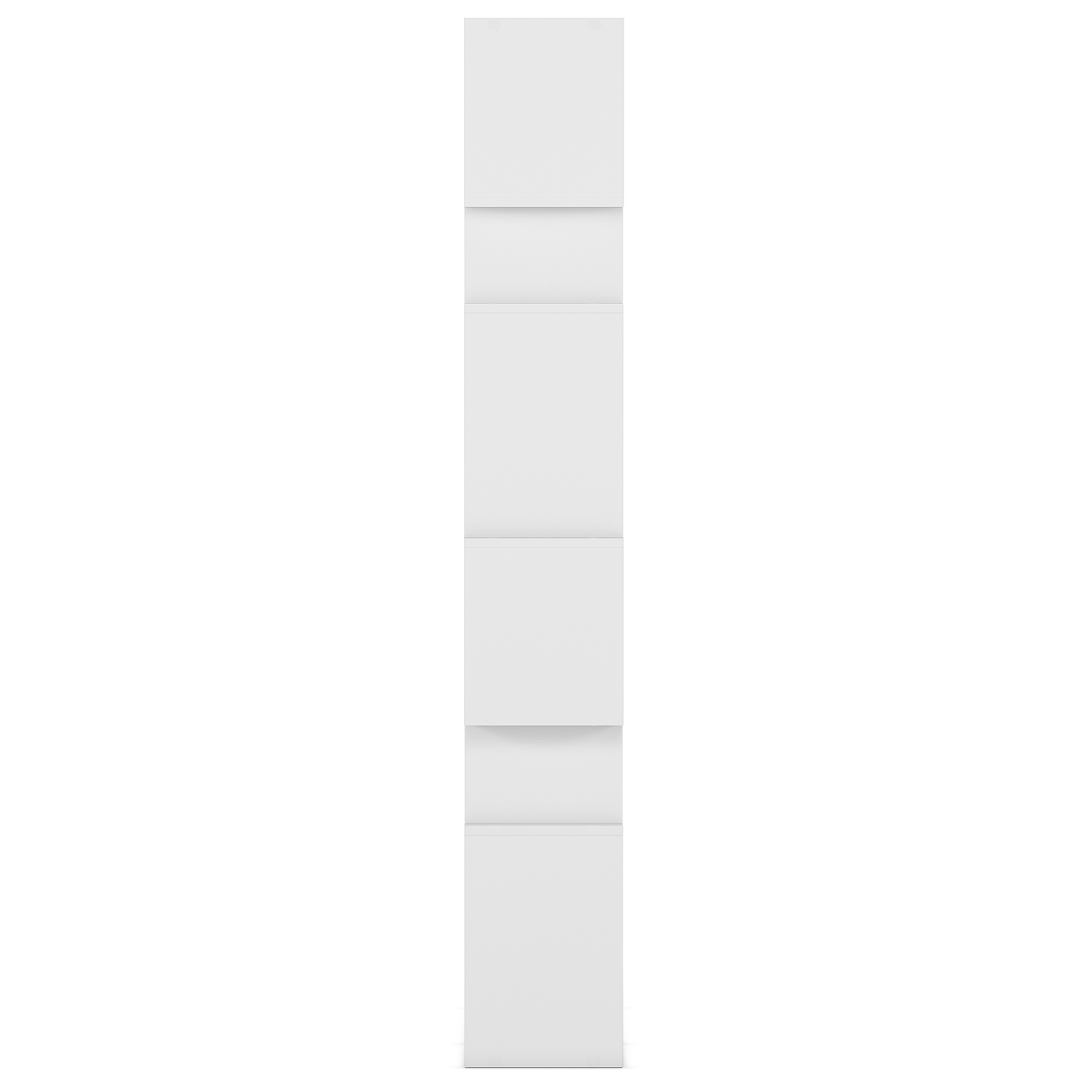 Un estante blanco simple con múltiples compartimentos, colocado verticalmente.