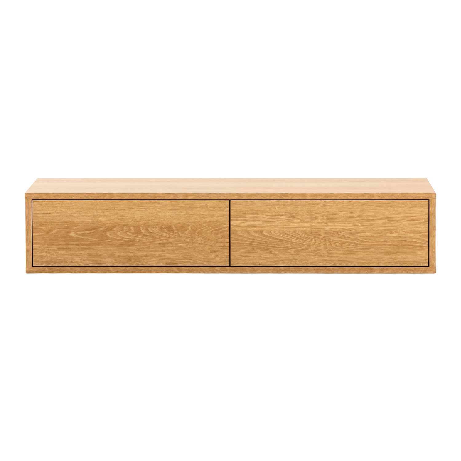 Un aparador sencillo de madera clara para colgar con dos frentes de cajón.