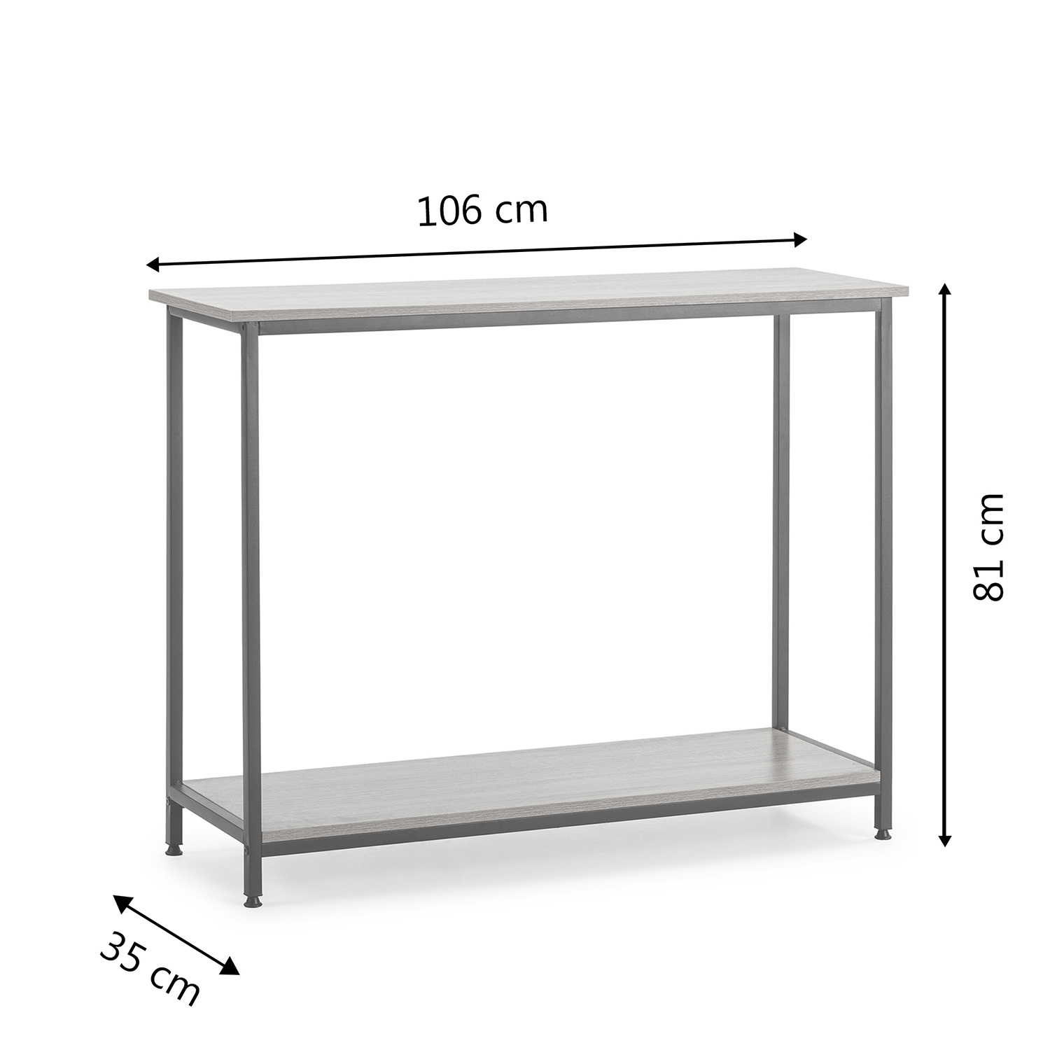 Mesa consola gris de dos niveles, 106x35x81 cm.